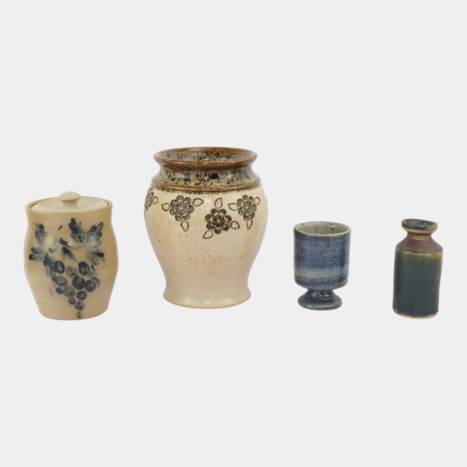 Graeme Storm Studio Pottery Mottled Green Vase With Other Vases And Lidded Jar (1 of 11)