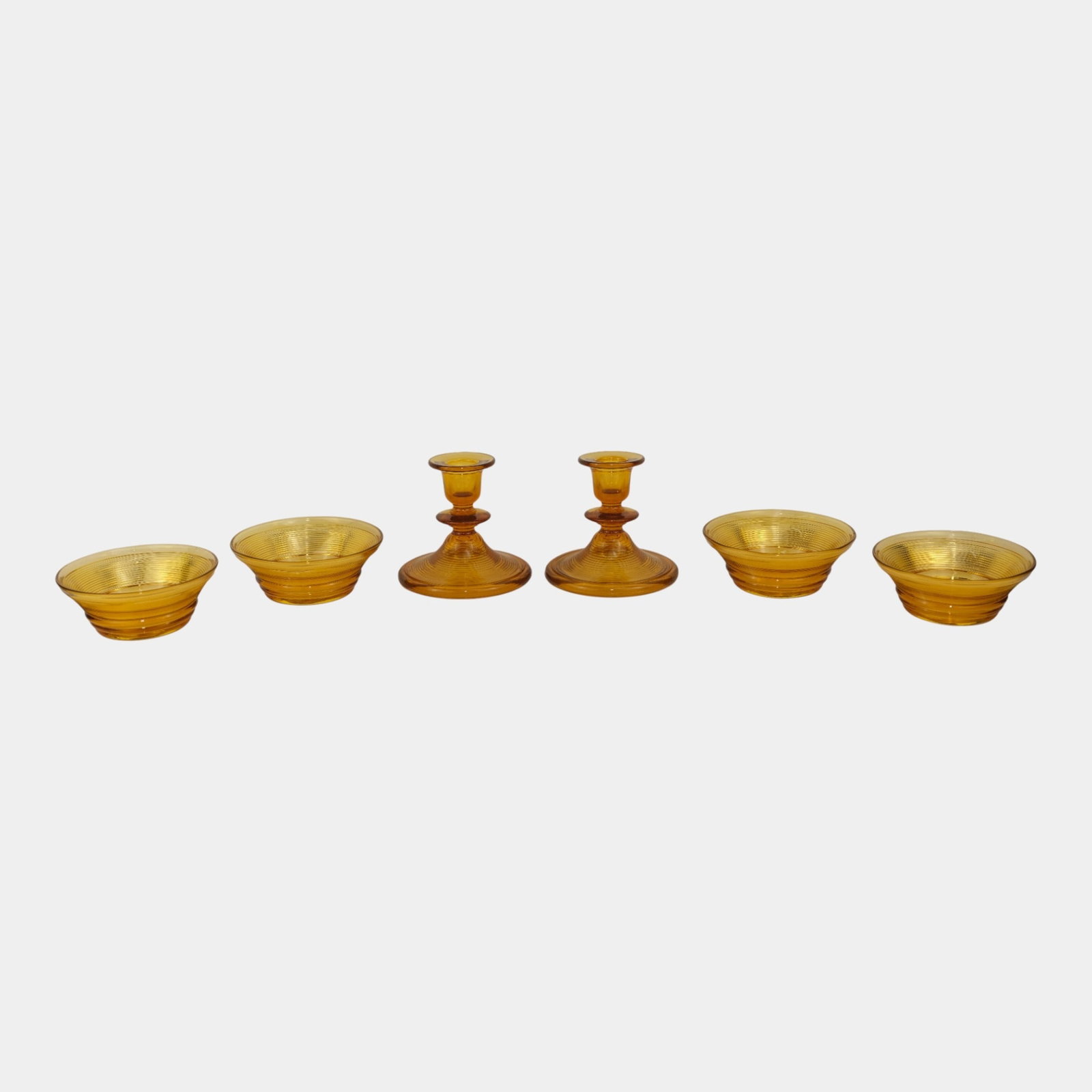 Indiana Glass Co. Amber "Old English" Pattern Depression Glass Candle Holders Saucers (1 of 4)