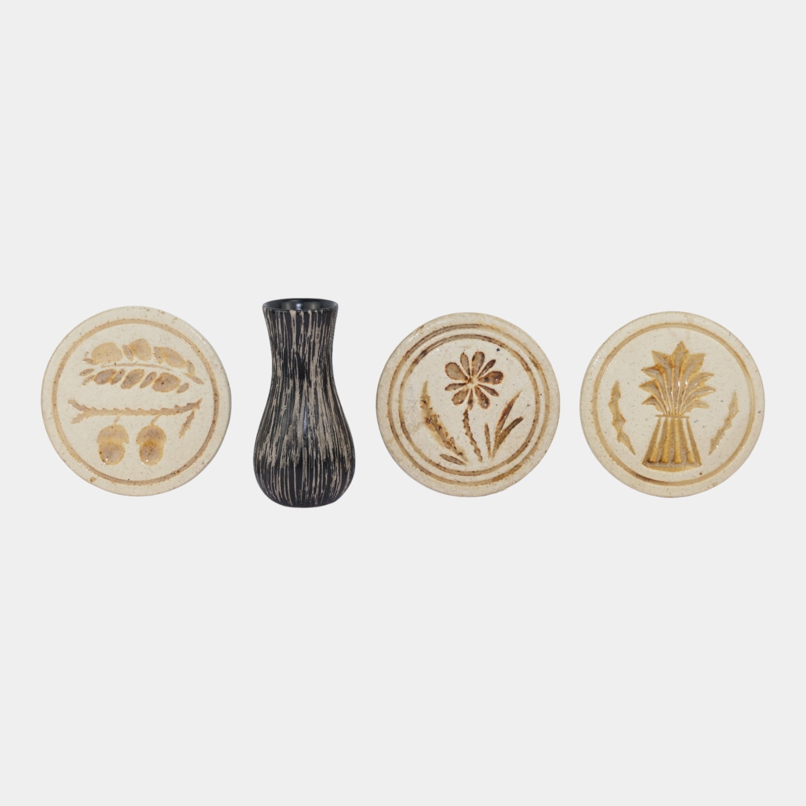 Pigeon Forge Pottery Mid Century Textured Black Vase Nature Inspired Motif Coasters (1 of 7)