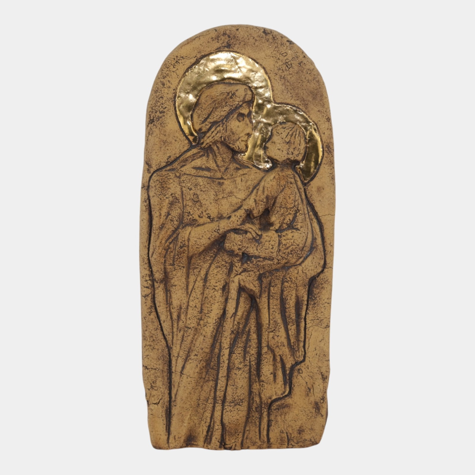 St Joseph With Child Portrait With Golden Glaze Halos Ceramic Wall Hanging Tile (1 of 4)