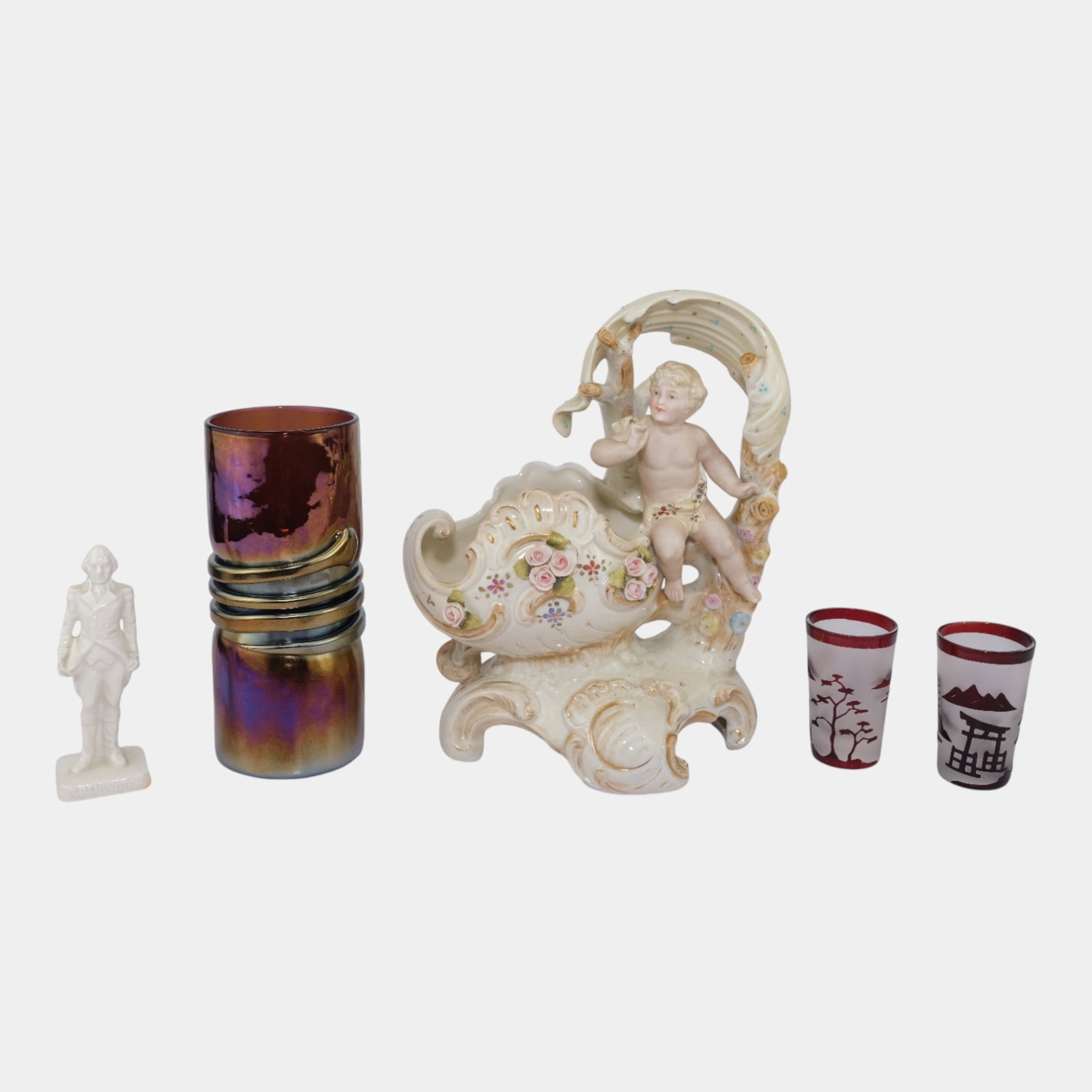 Floral Figurine Bowl George Washington Cut To Clear Glass Scenic Shot Glasses: We offer affordable in-house shipping on all items.For higher resolution images please visit bid.craftedauctions.com Floral Figurine Bowl George Washington Cut To Clear Glass Scenic Shot Glasses Excel