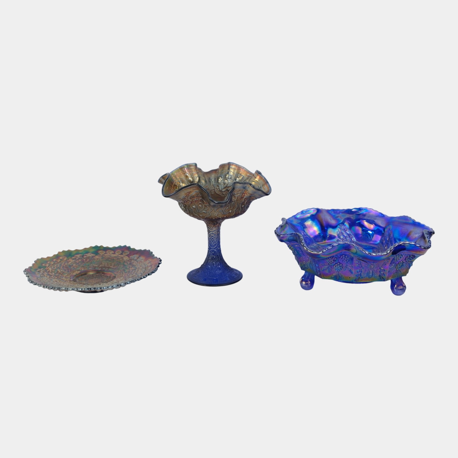 Fenton Cobalt Blue Carnival Glass Grape Bowls And Persian Medallion Compote (1 of 4)