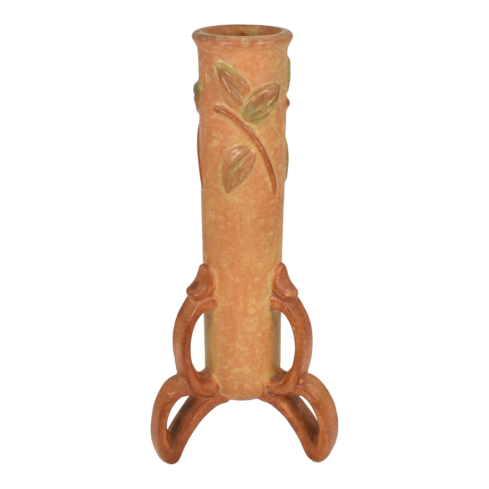 Weller Goldenglow 20s-33 Vintage Art Pottery Mottled Orange Tan Ceramic Bud Vase: We offer affordable in-house shipping on all items.For higher resolution images please visit bid.craftedauctions.com Weller Goldenglow 20s-33 Vintage Art Pottery Mottled Orange Tan Ceramic Bud Vase De