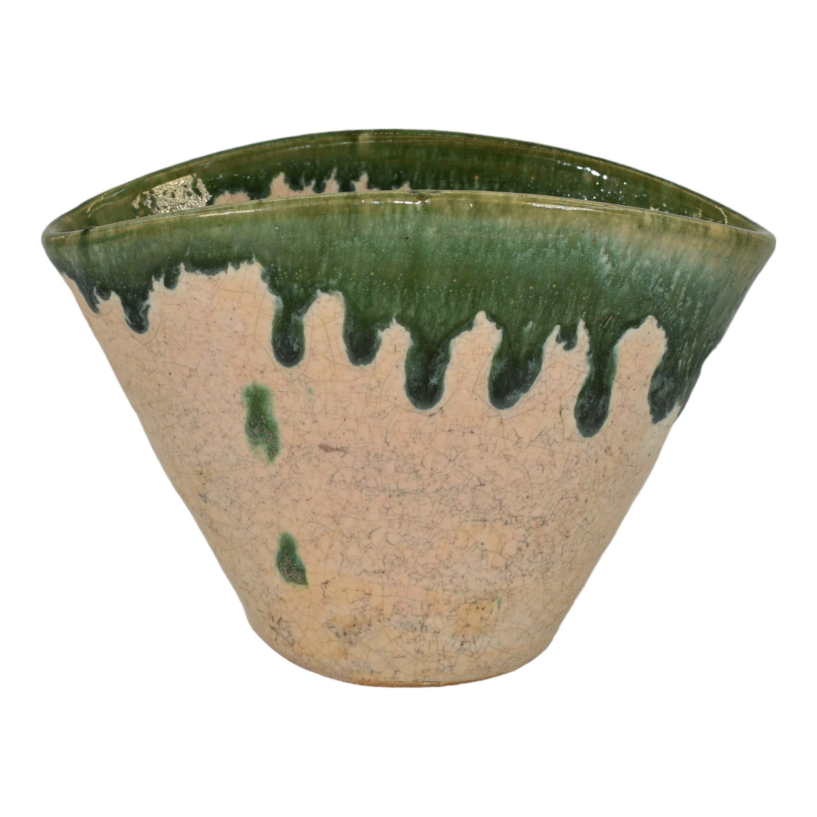 North State Pottery Sanford NC Vintage Hand Made Pottery Green Tan Pillow Vase (1 of 6)