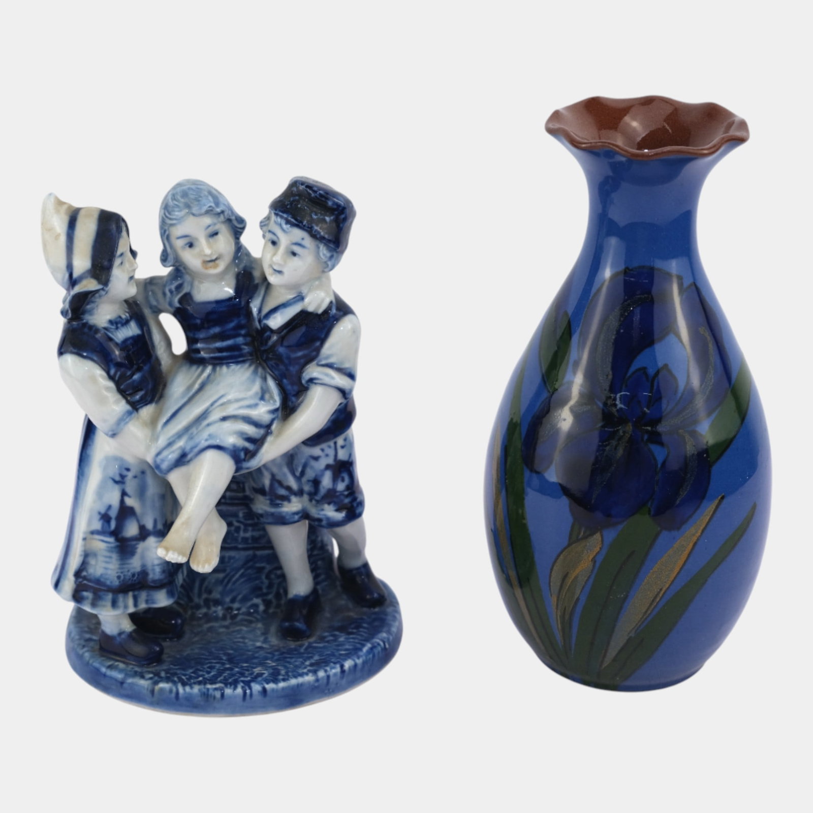 European Art Pottery German Blue Sculpture And English Torquay Iris Vase (1 of 6)