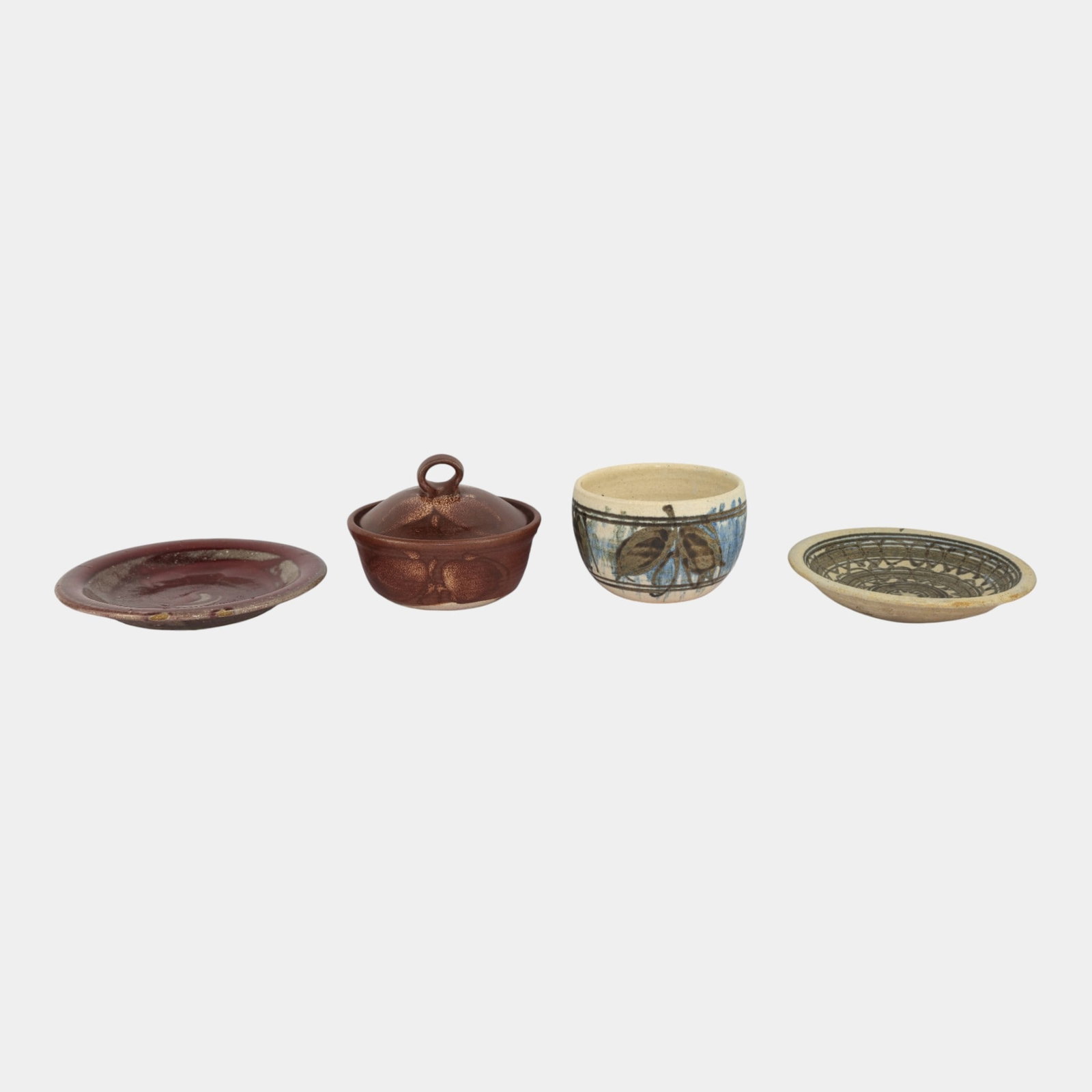 JT Abernathy Studio Art Pottery Mid Century Brown White Bowls And Plate (1 of 6)