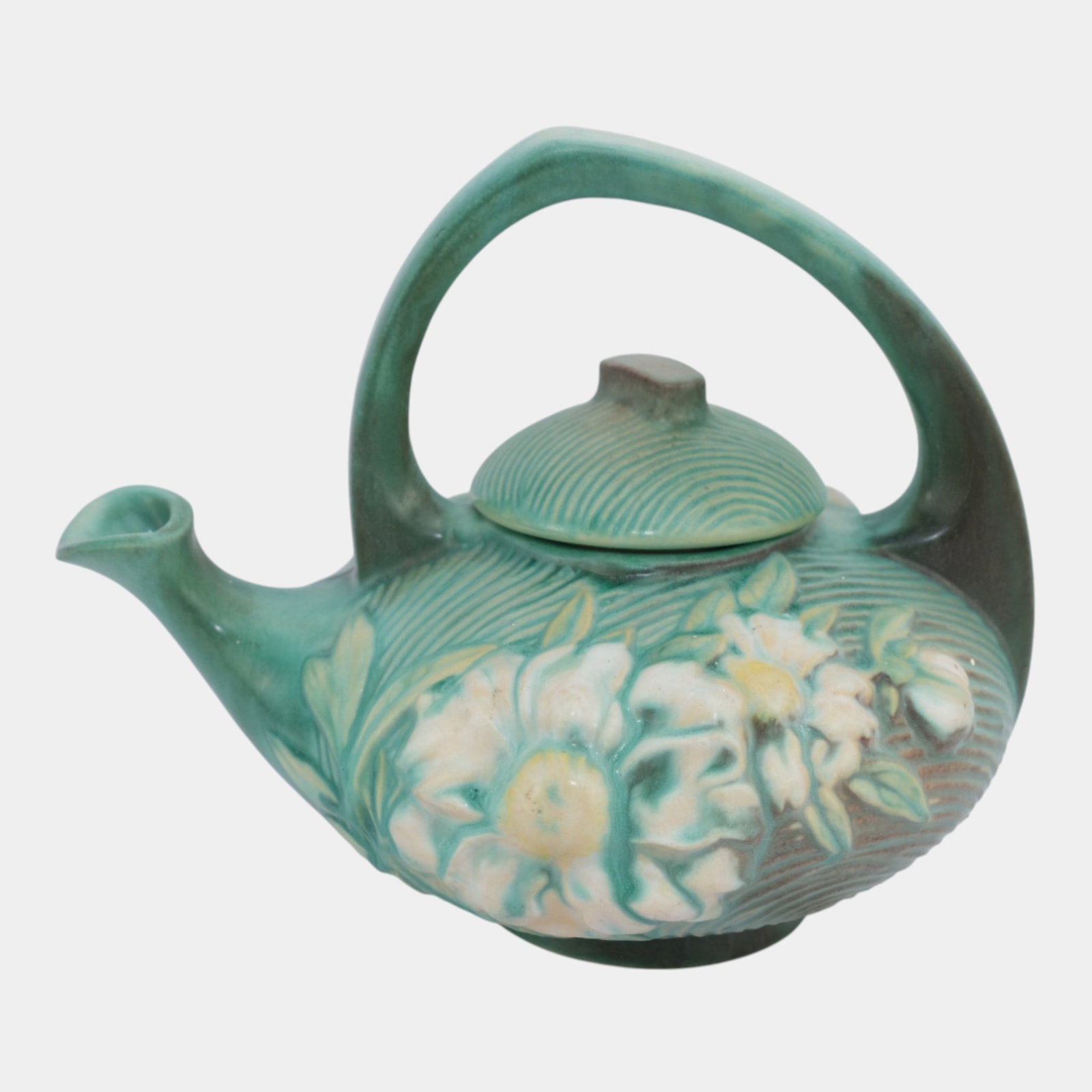 Roseville Peony Green 1942 Vintage Art Deco Pottery Ceramic Teapot 3 (1 of 6)