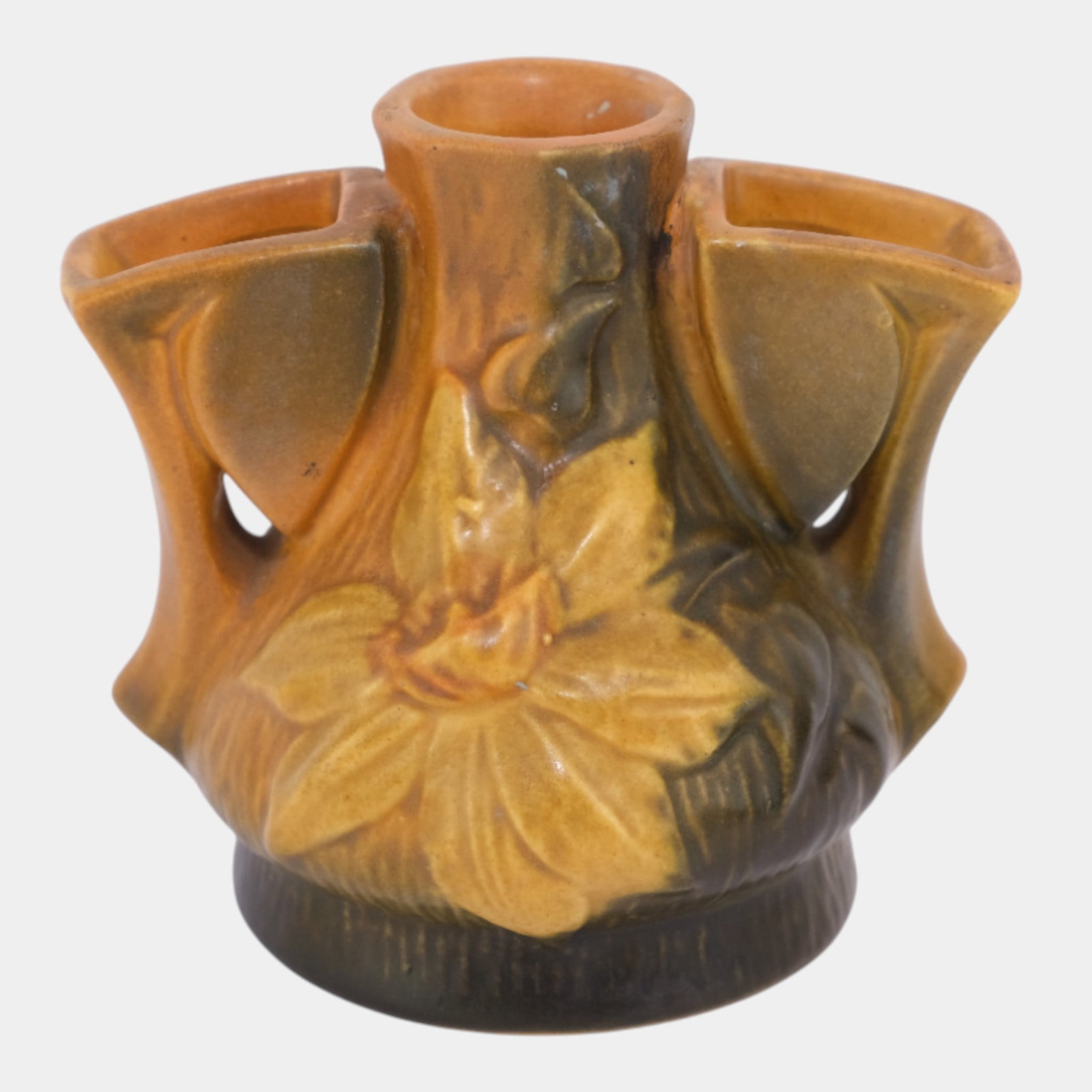 Roseville Clematis 1944 Vintage Art Pottery Brown Ceramic Flower Frog 50 (1 of 6)