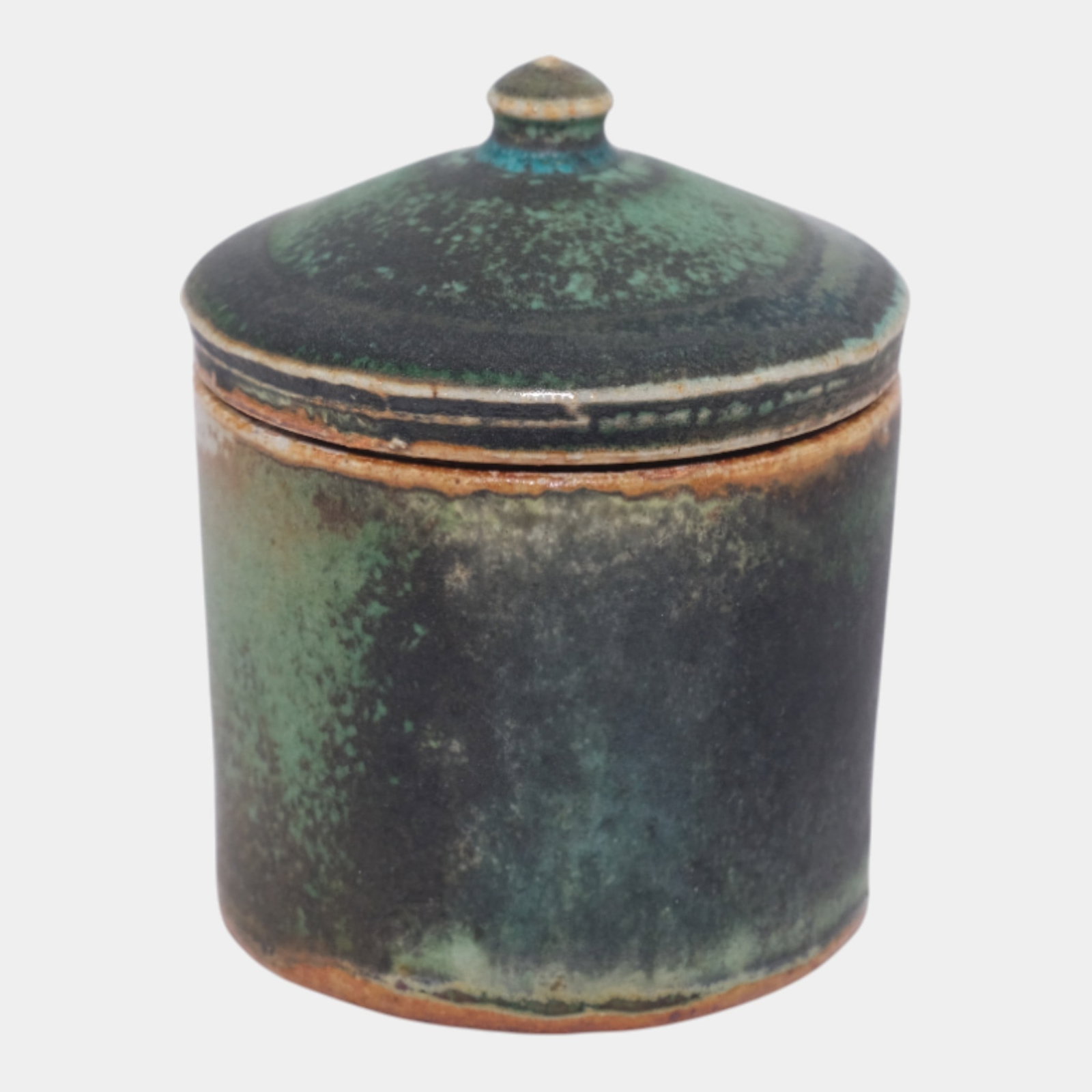 David Orser Maine Studio Art Pottery Green Mottled Glaze Covered Jar (1 of 6)
