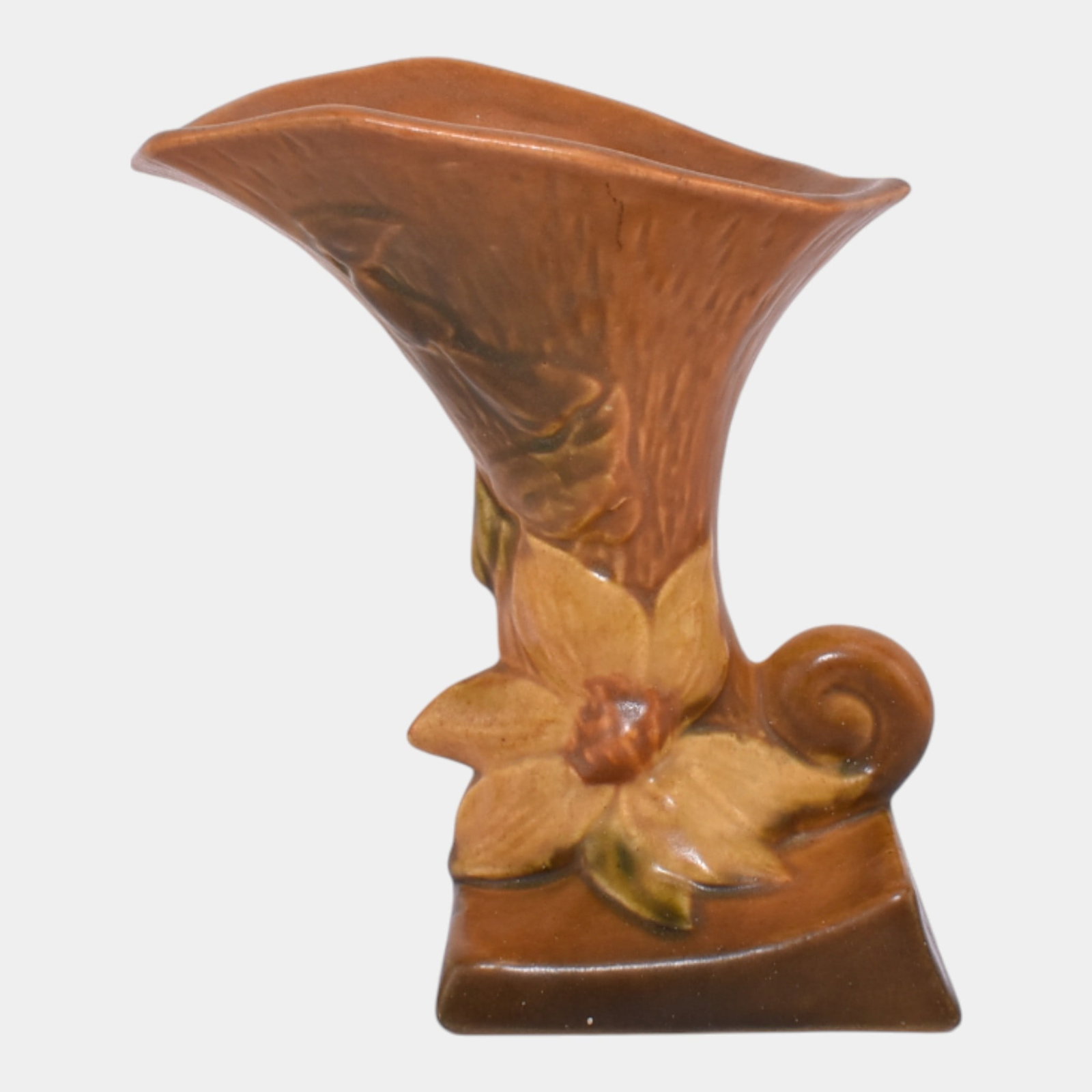 Roseville Clematis Brown 1944 Vintage Art Pottery Cornucopia Ceramic Vase 190-6 (1 of 6)