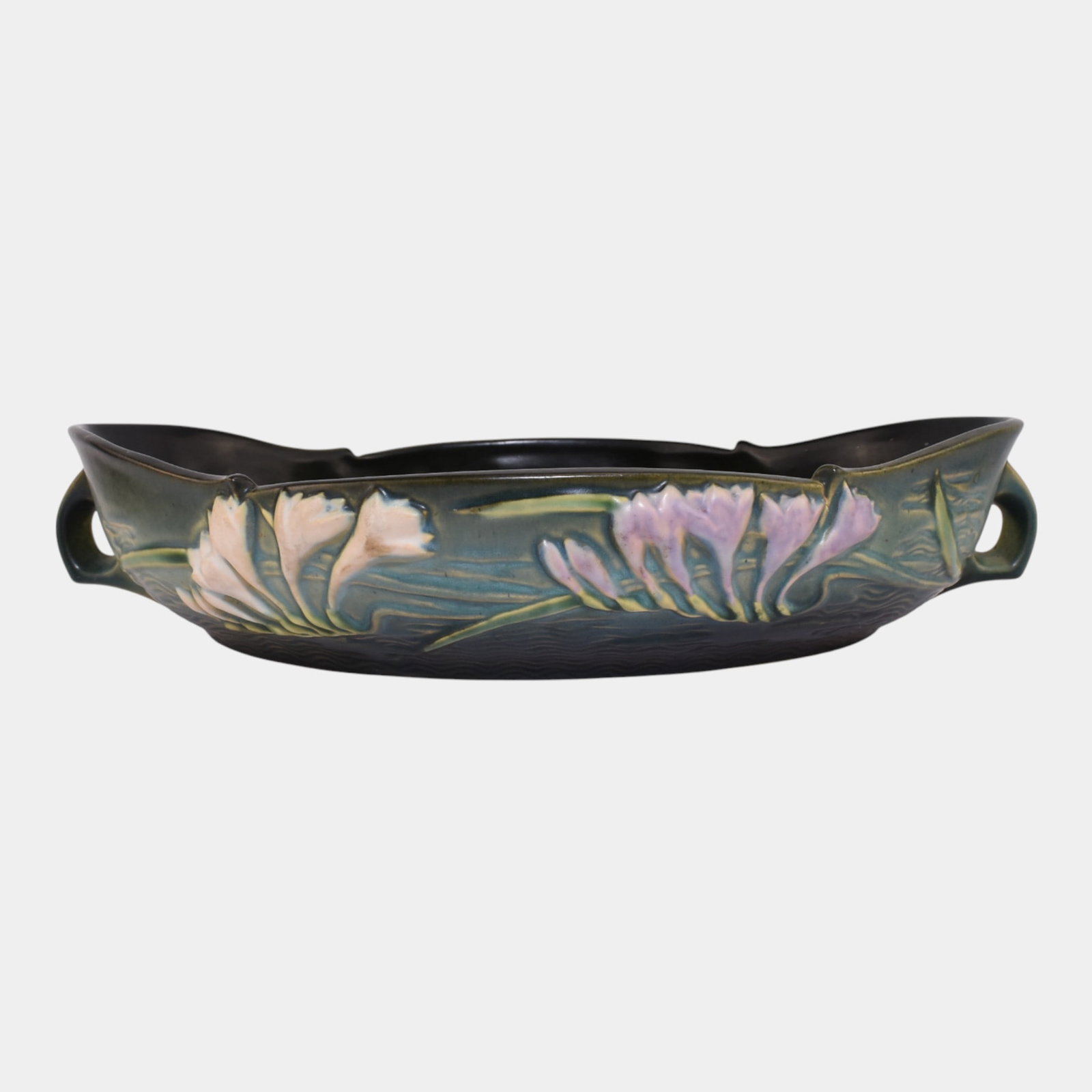 Roseville Freesia Green Vintage Mid Century Art Pottery Console Bowl 469-14 (1 of 8)