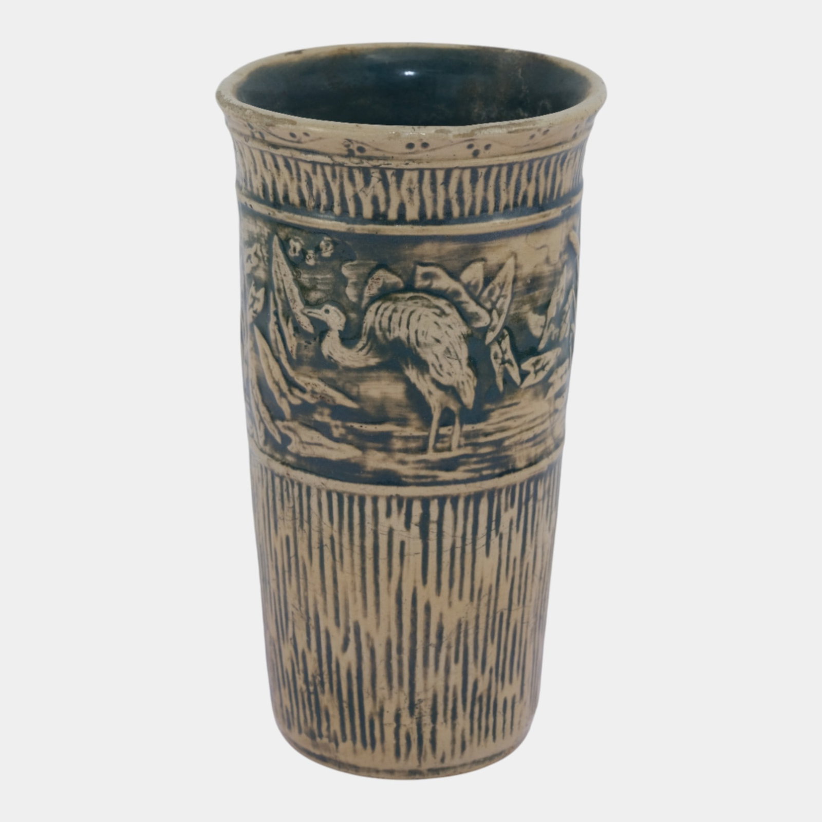 Red Wing 1930s Art Pottery Green Brush Ware Ceramic Crane Vase (1 of 6)