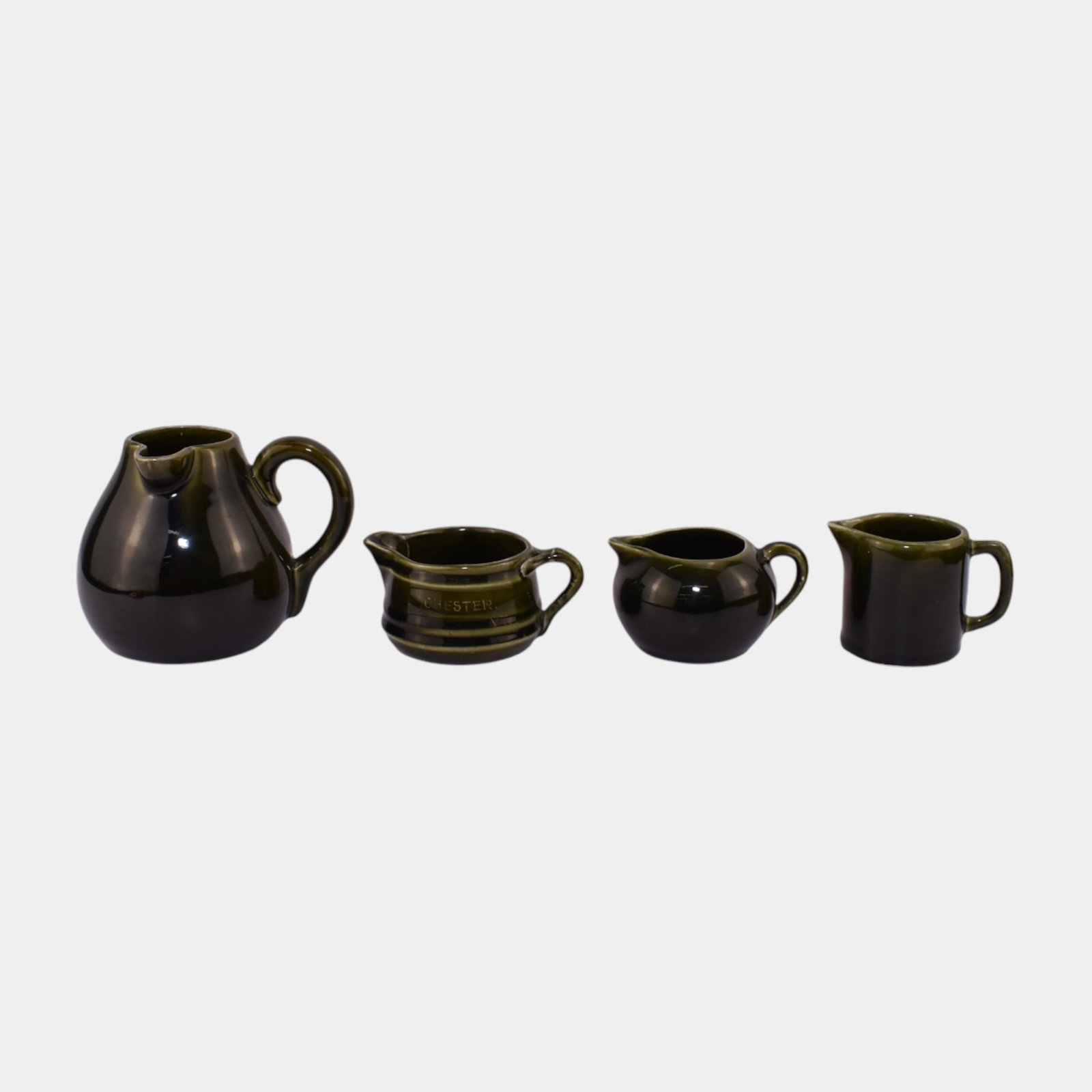 J.S.T and Co Hampshire Pottery Vintage Art Pottery Green Ceramic Creamer Set (1 of 3)