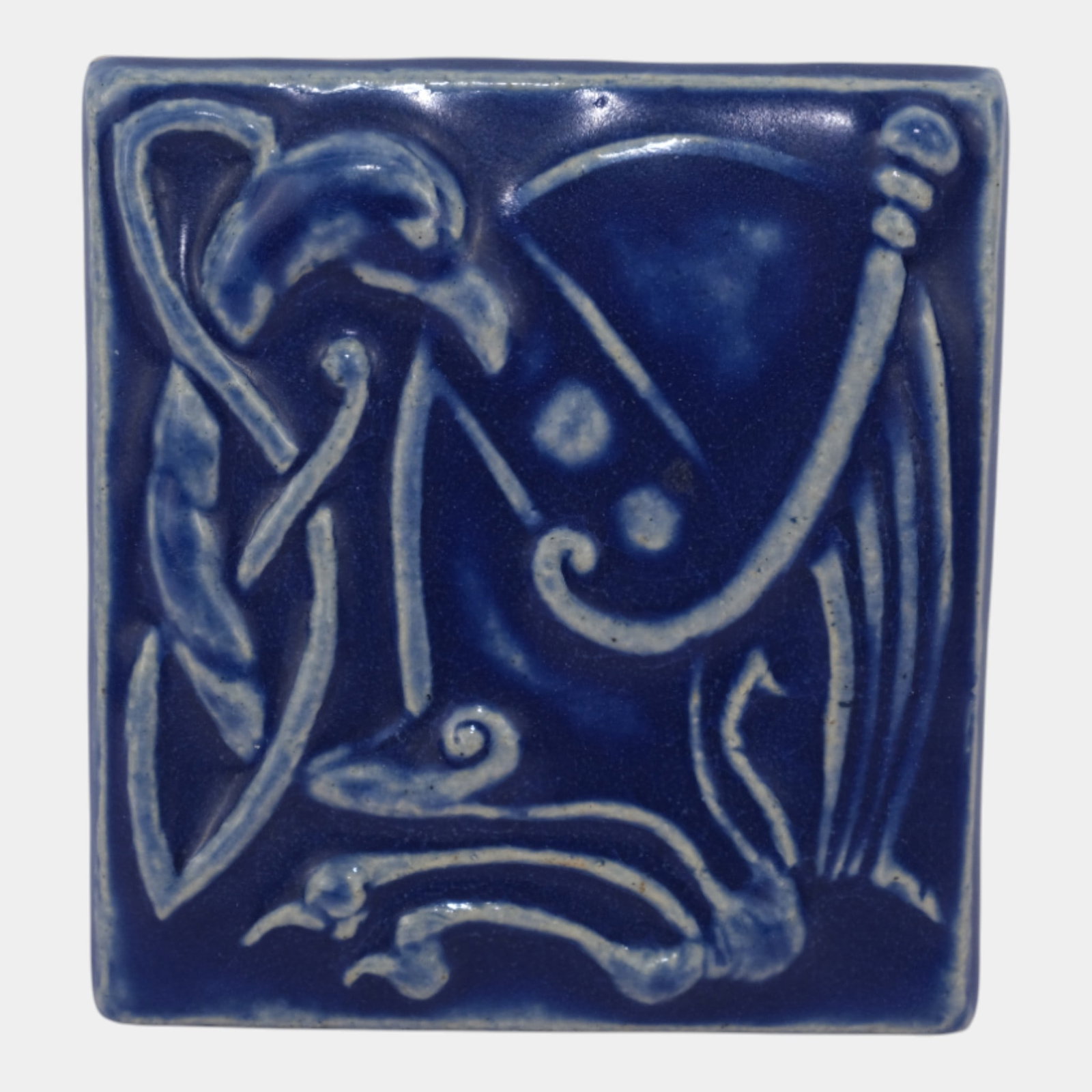 Nawal Motawi 1991 Early Hand Made Art Pottery Cobalt Blue Ceramic Tile (1 of 5)