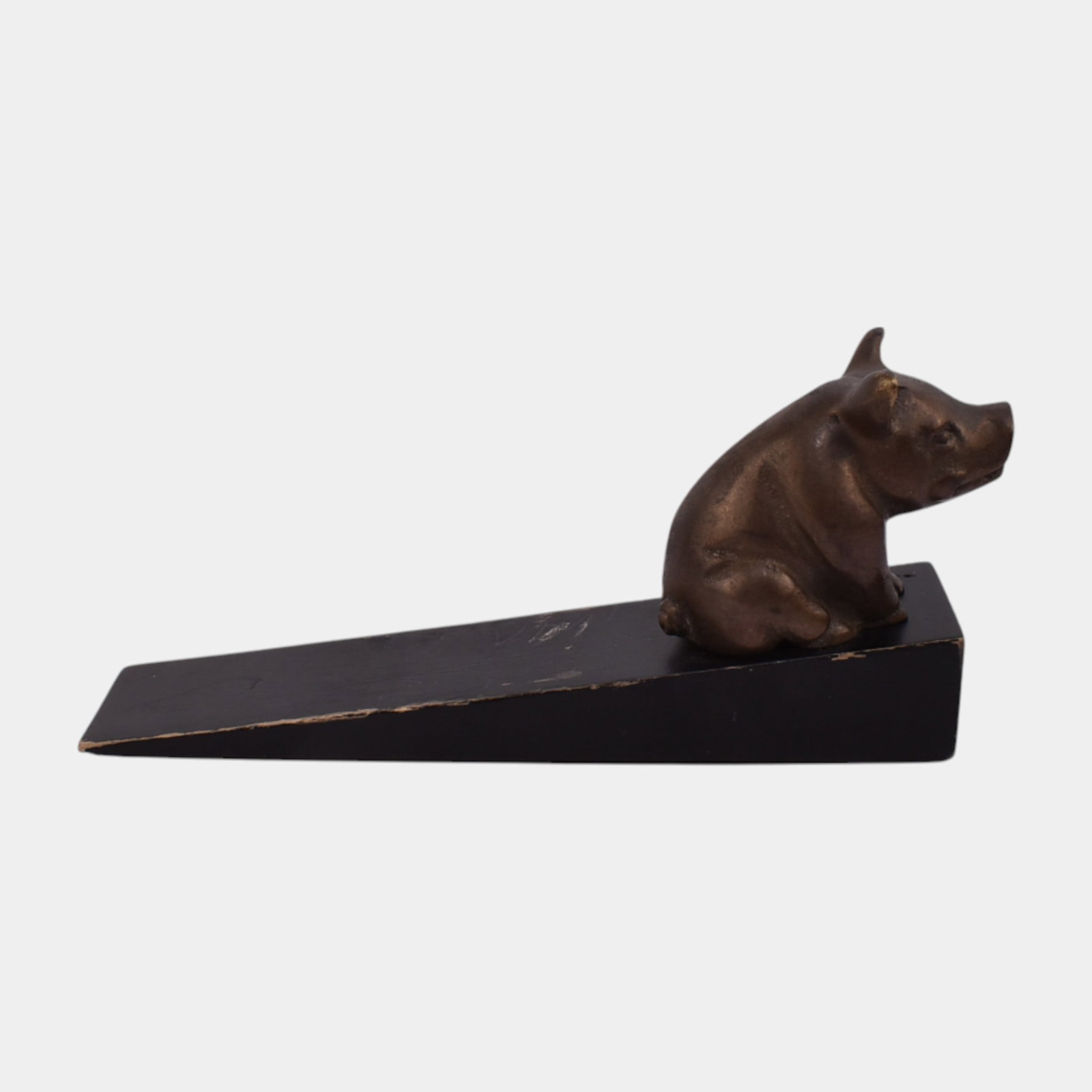 Bronze Sitting Pig Figurine Vintage Wedge Door Stop (1 of 6)