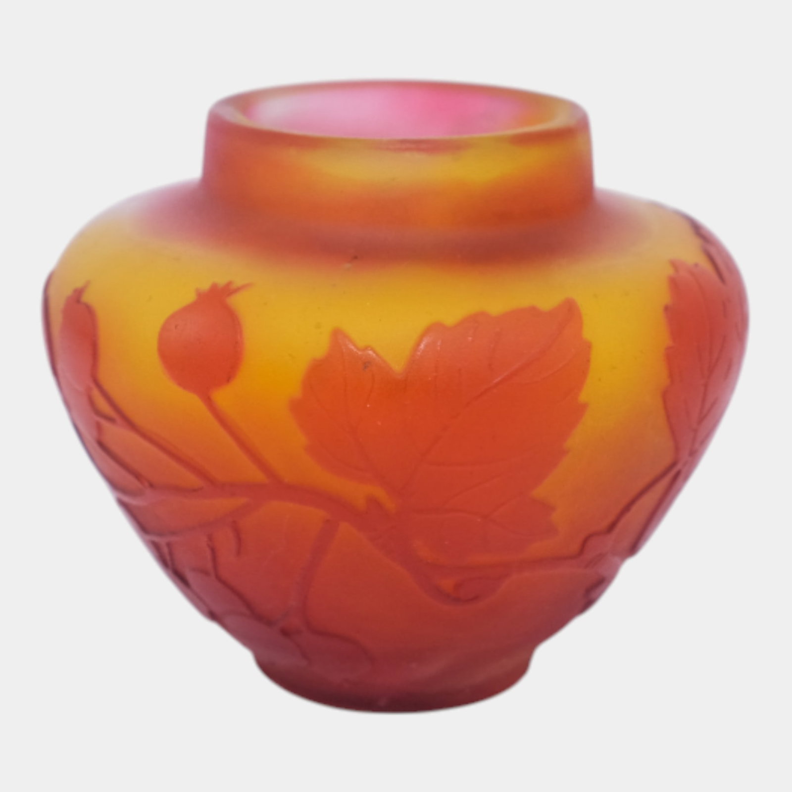 Vintage Galle-Style Orange Leaves Cameo Cut Art Glass Glass Vase (1 of 7)