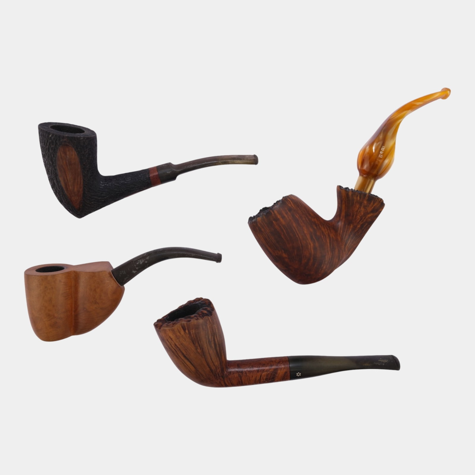 Mid Century Dark Finish Caved Briar Wood Assorted Style Smoking Pipes (1 of 7)