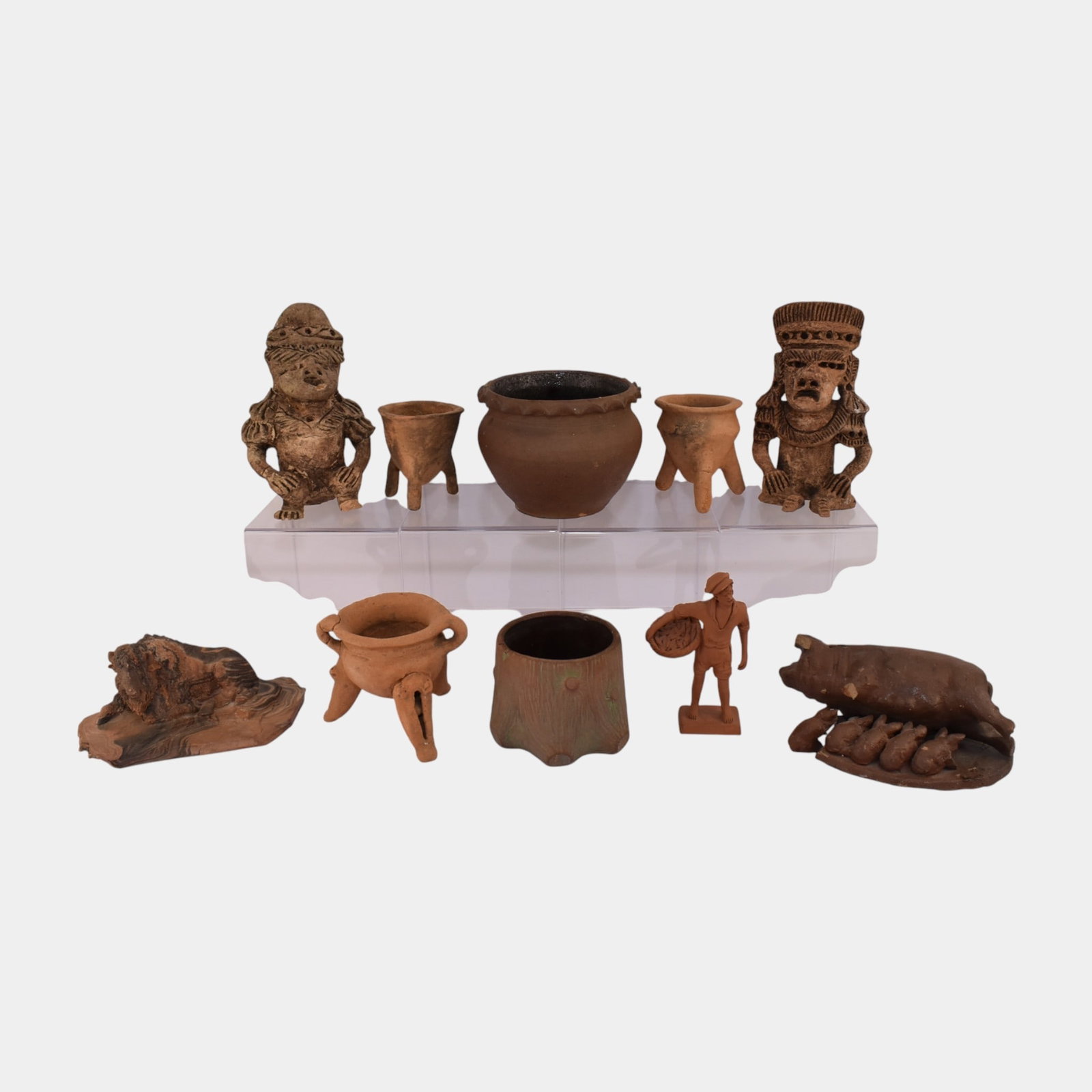 Vintage Folk Art Pottery Terra Cotta And Red Ware Figurines Vase Buffalo Pig (1 of 3)