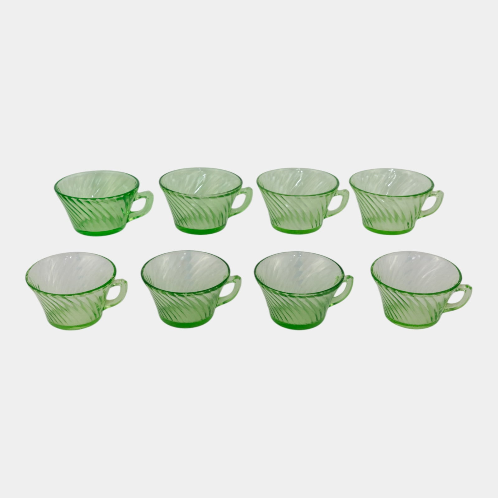 Uranium Green Depression Glass Set Of 8 Cups (1 of 5)