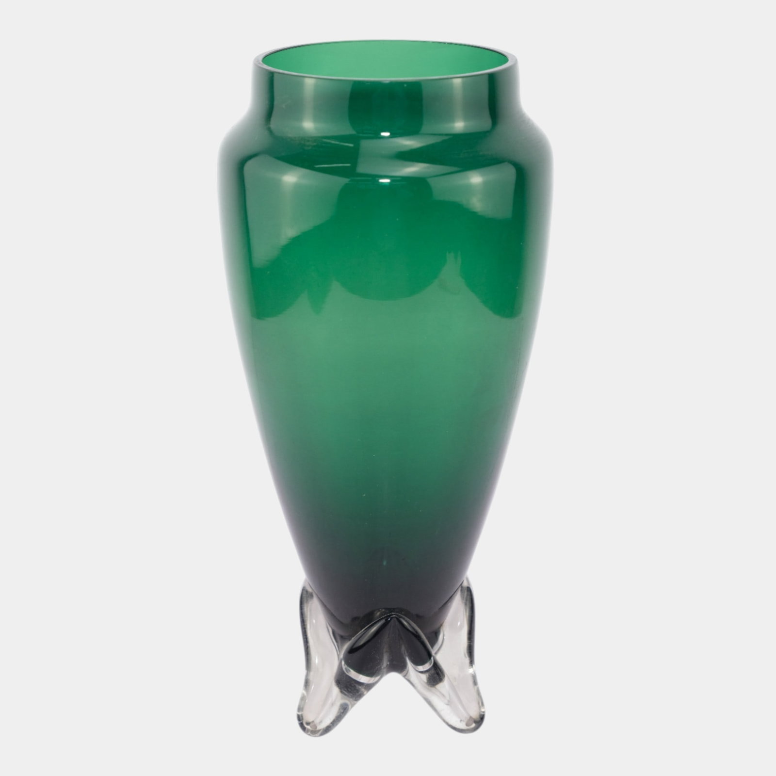 Tiffin Mid Century Modern Killarney Green Flared Body Vase Applied Crystal Foot (1 of 6)