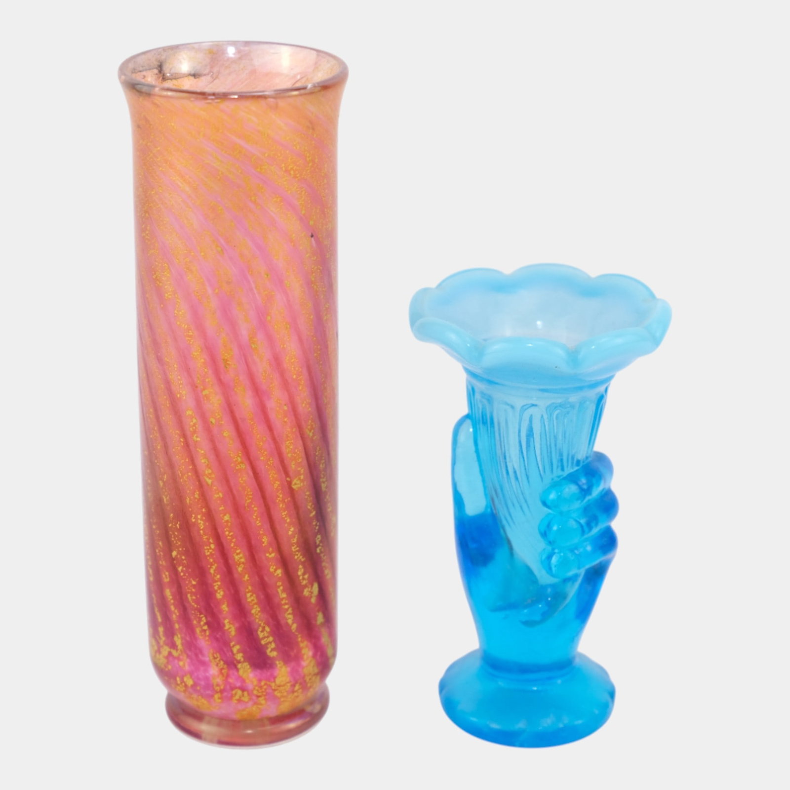 Isle Of Wight English Gold Fleck & Fenton Blue Opalescent Art Glass Vases (1 of 4)
