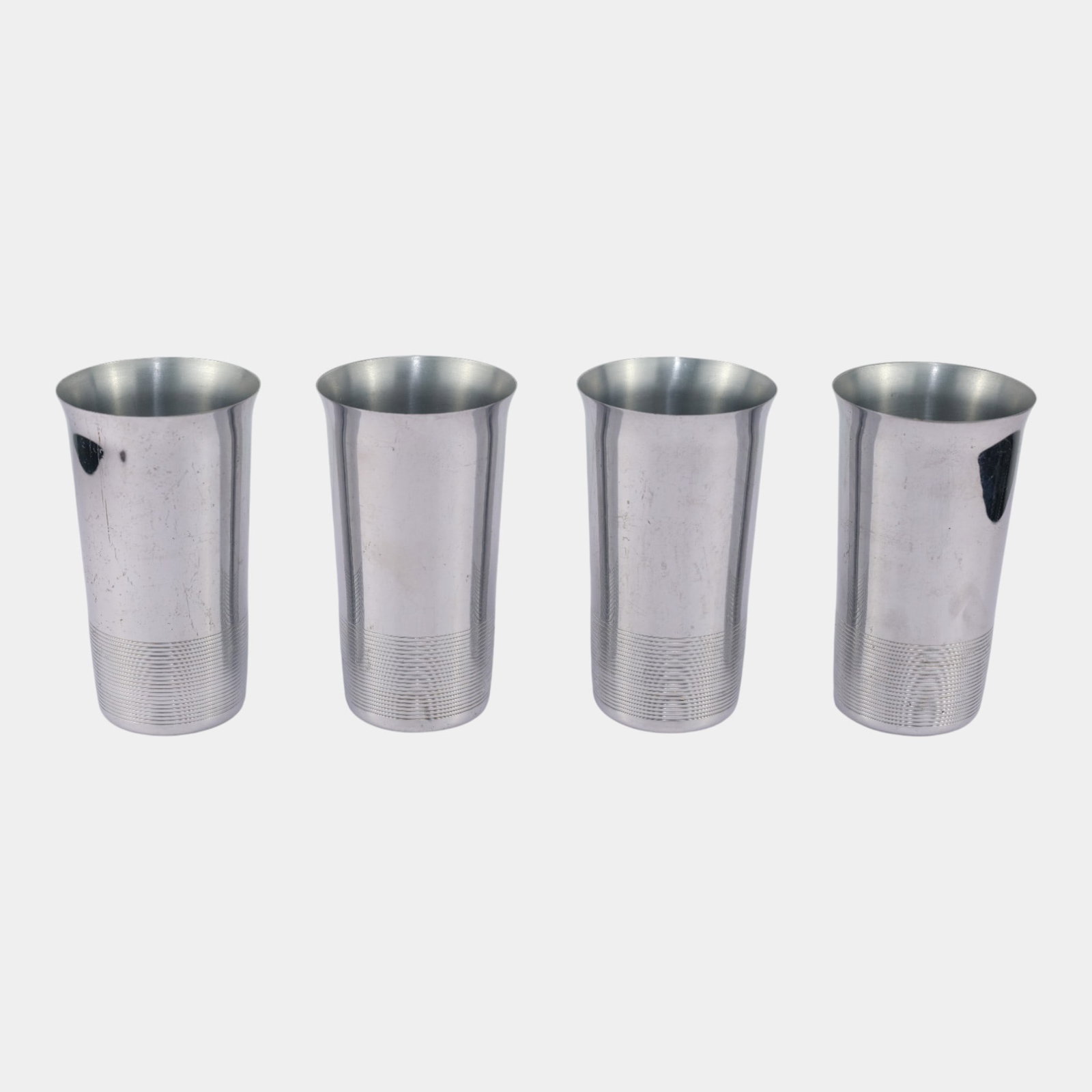 Harry Laylon For Chase 1930s Art Deco Iced Drink Highball Metal Tumblers: We offer affordable in-house shipping on all items.For higher resolution images please visit bid.craftedauctions.com Harry Laylon For Chase 1930s Art Deco Iced Drink Highball Metal Tumblers Excellent 