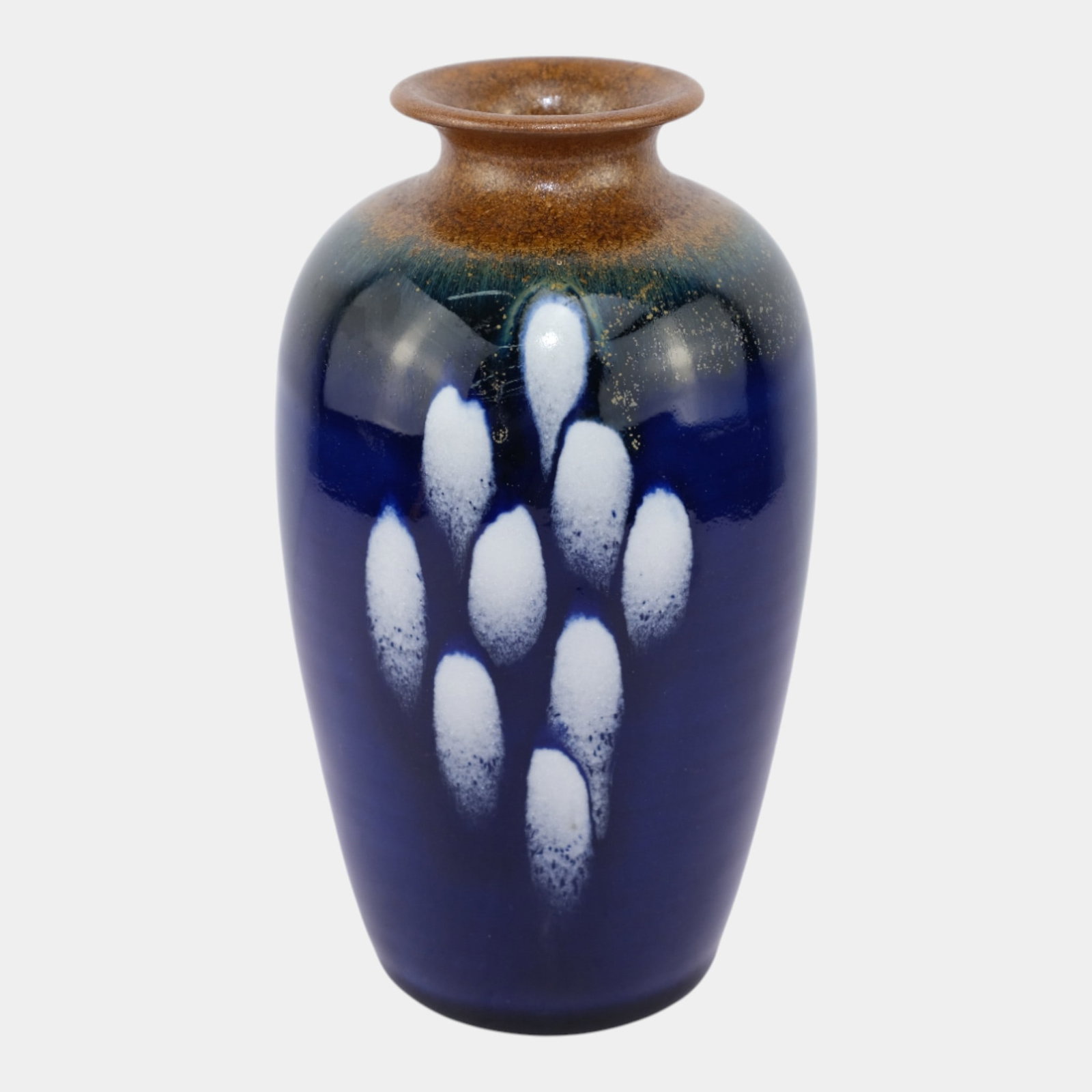 Alley Stoneware Ohio Studio Art Pottery Art Deco Blue Brown Vase John Meinhart: We offer affordable in-house shipping on all items.For higher resolution images please visit bid.craftedauctions.com Alley Stoneware Ohio Studio Art Pottery Art Deco Blue Brown Vase John Meinhart Stri