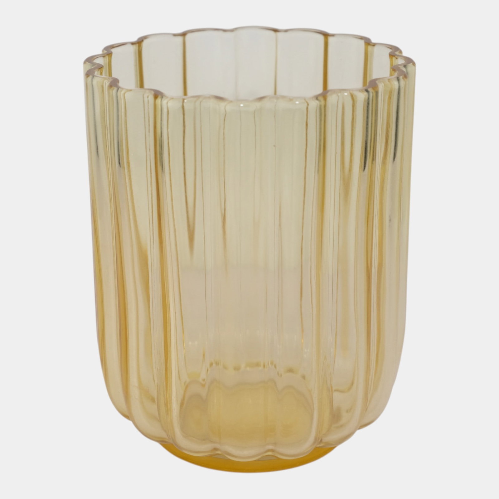 George Sakier For Fostoria 1930s Art Deco Yellow Glass Ribbed Lotus Vase (1 of 7)