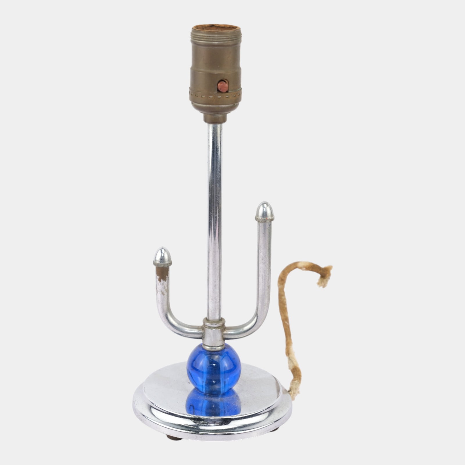 Art Deco 1930s Chrome And Cobalt Blue Glass Accent Modernist Table Lamp (1 of 6)