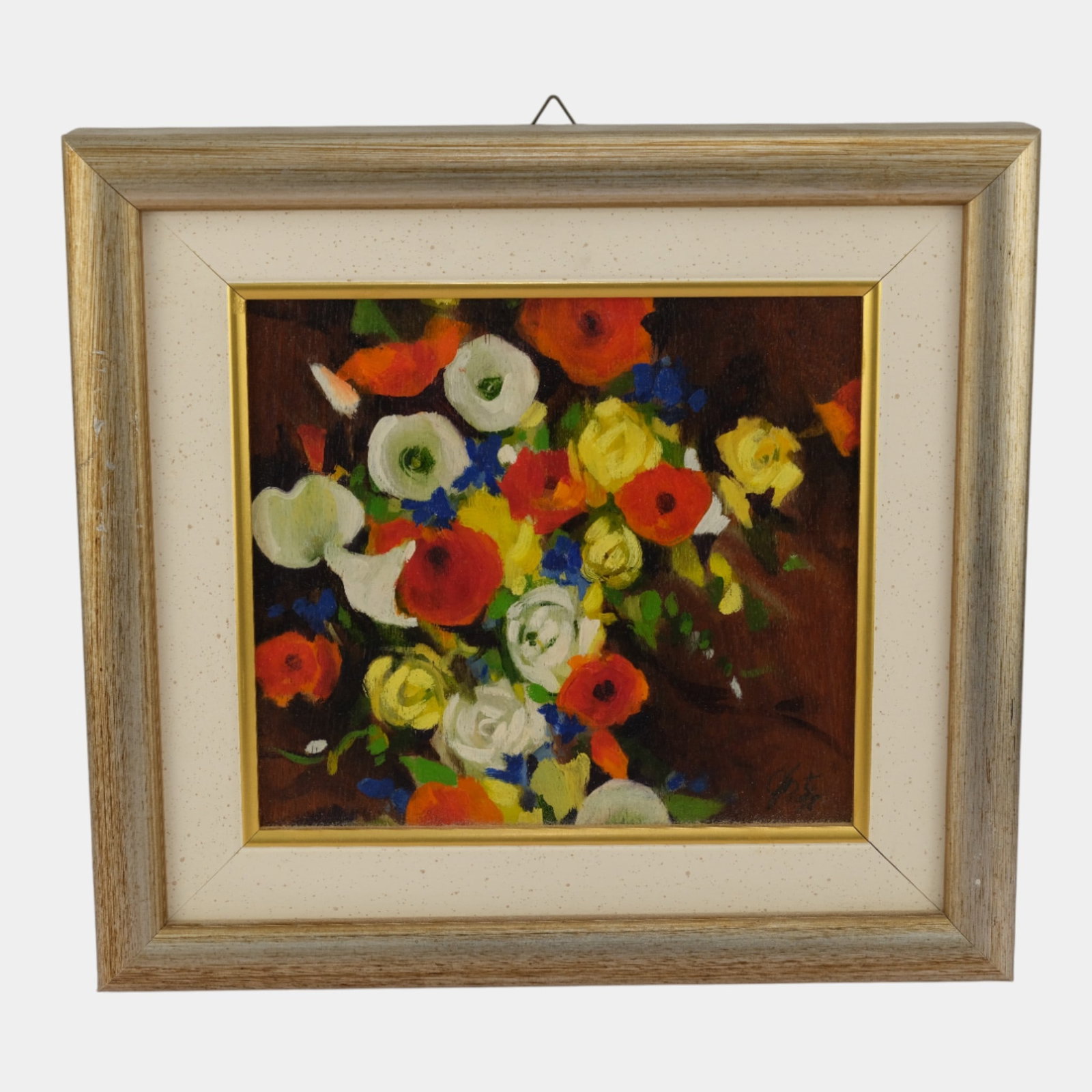 Late 19th Century 1998 Art Signed Oil On Wood Floral Contemporary Framed Painting: We offer affordable in-house shipping on all items.For higher resolution images please visit bid.craftedauctions.com Late 19th Century 1998 Art Signed Oil On Wood Floral Contemporary Framed Painting E