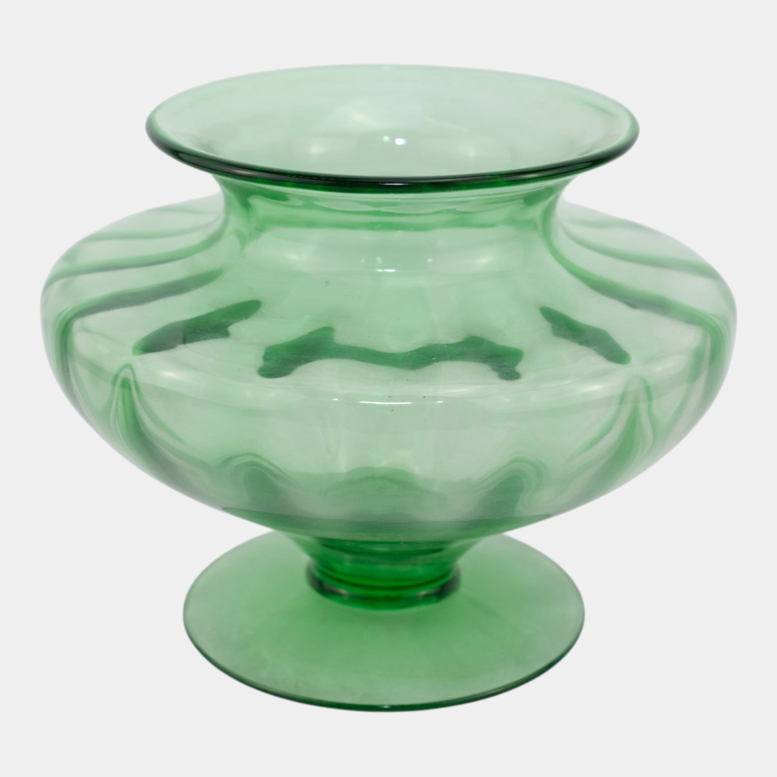 Fostoria Glass Co. 1920s Green Uranium Glass Large Ribbed Footed Compote 2397 (1 of 5)