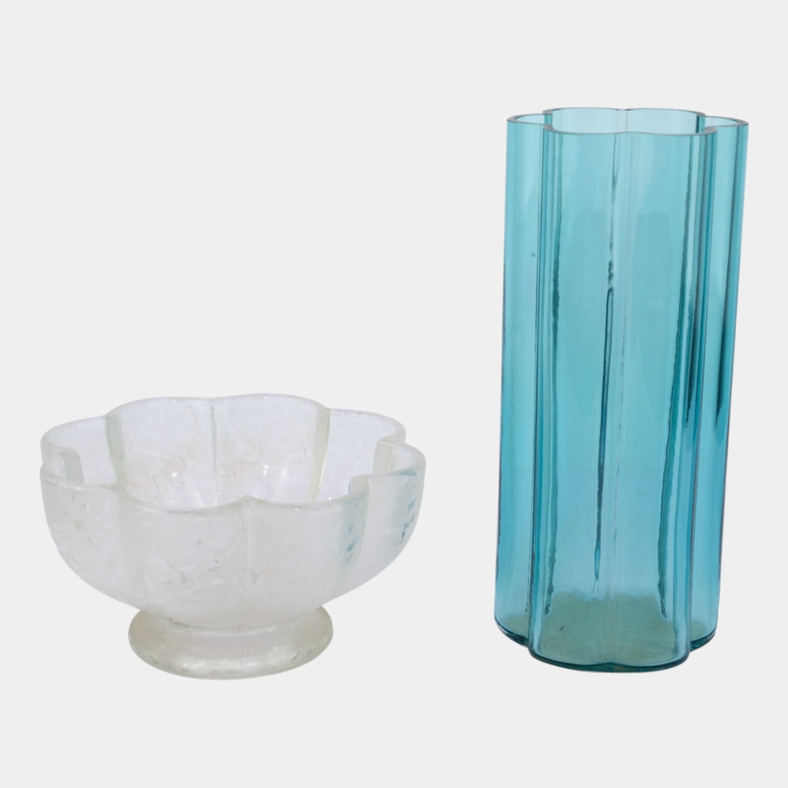 Jens Quistgaard Dansk Finland MCM Aqua Lobed Vase With Crystal Compote Bowl (1 of 4)