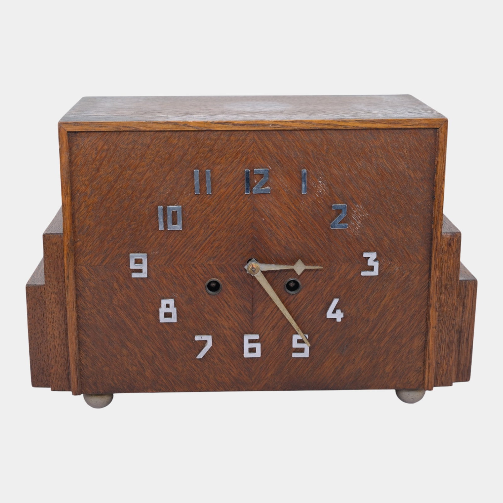 Art Deco 1930s Art Deco Dark Wooden Stepped Case Design Mantle Clock (1 of 8)
