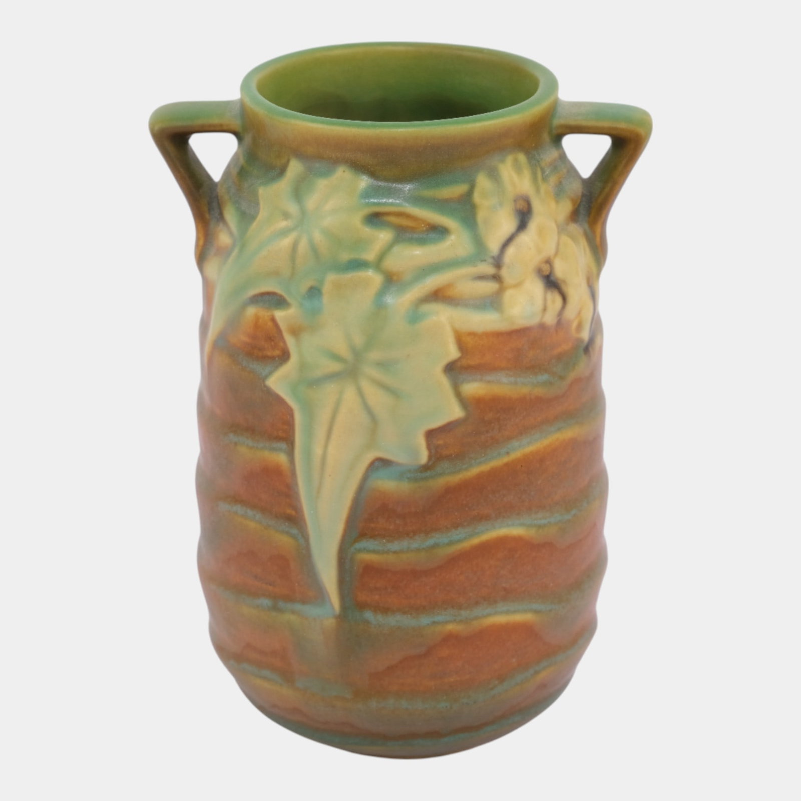 Roseville Luffa Brown1934 Vintage Arts And Crafts Pottery Ceramic Vase 684-6: We offer affordable in-house shipping on all items.For higher resolution images please visit bid.craftedauctions.com Roseville Luffa Brown1934 Vintage Arts And Crafts Pottery Ceramic Vase 684-6 Nice a