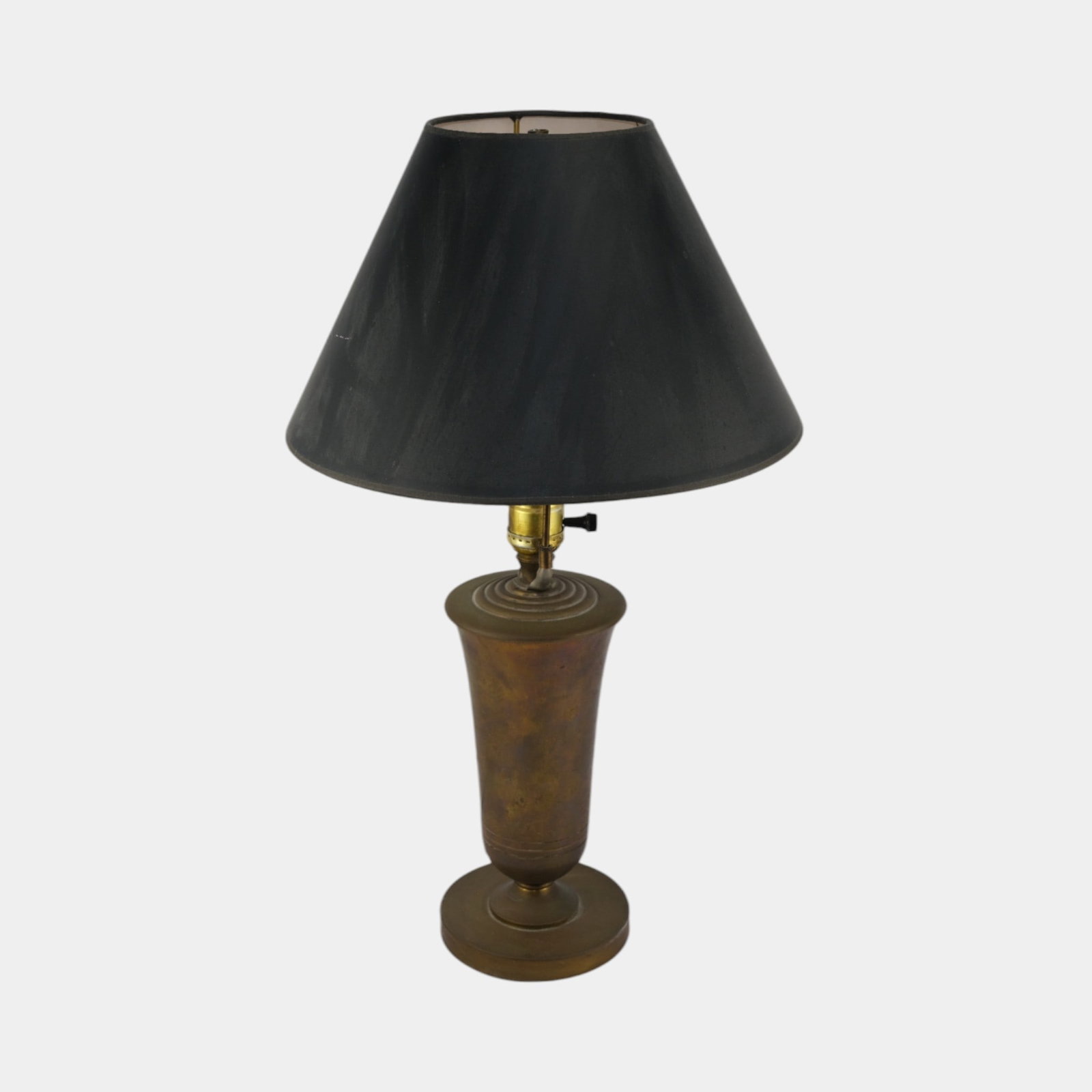 Patinated Brass Art Deco Flared Body Domed Top Table Lamp With Lamp Shade (1 of 9)