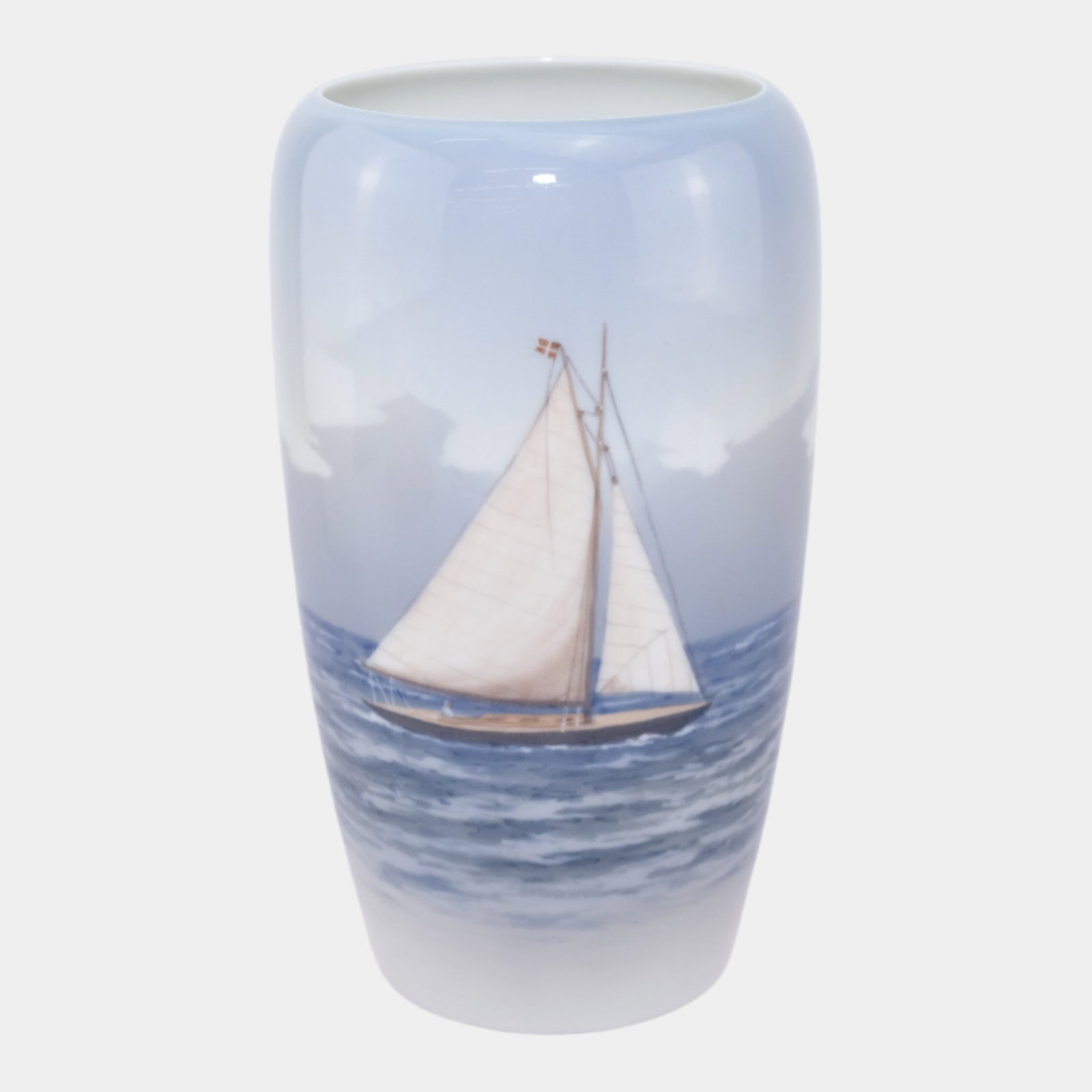 Royal Copenhagen Denmark Vintage Porcelain Scenic Ocean Sailboat Vase: We offer affordable in-house shipping on all items.For higher resolution images please visit bid.craftedauctions.com Royal Copenhagen Denmark Vintage Porcelain Scenic Ocean Sailboat Vase Excellent ori