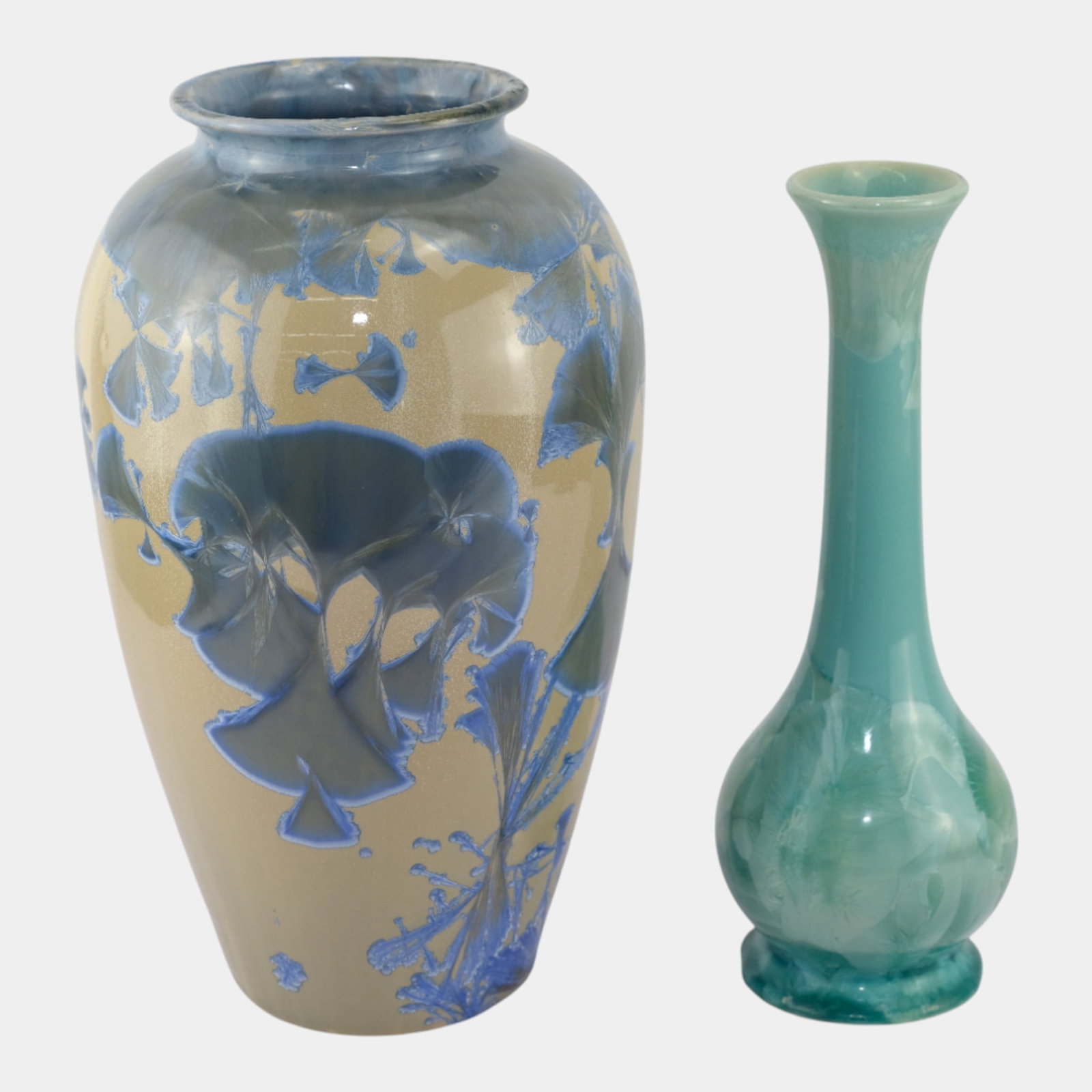 Kyle Kreigh Door & J. Telson American Studio Art Pottery Crystalline Glaze Vases: We offer affordable in-house shipping on all items.For higher resolution images please visit bid.craftedauctions.com Kyle Kreigh Door & J. Telson American Studio Art Pottery Crystalline Glaze Vases Ex