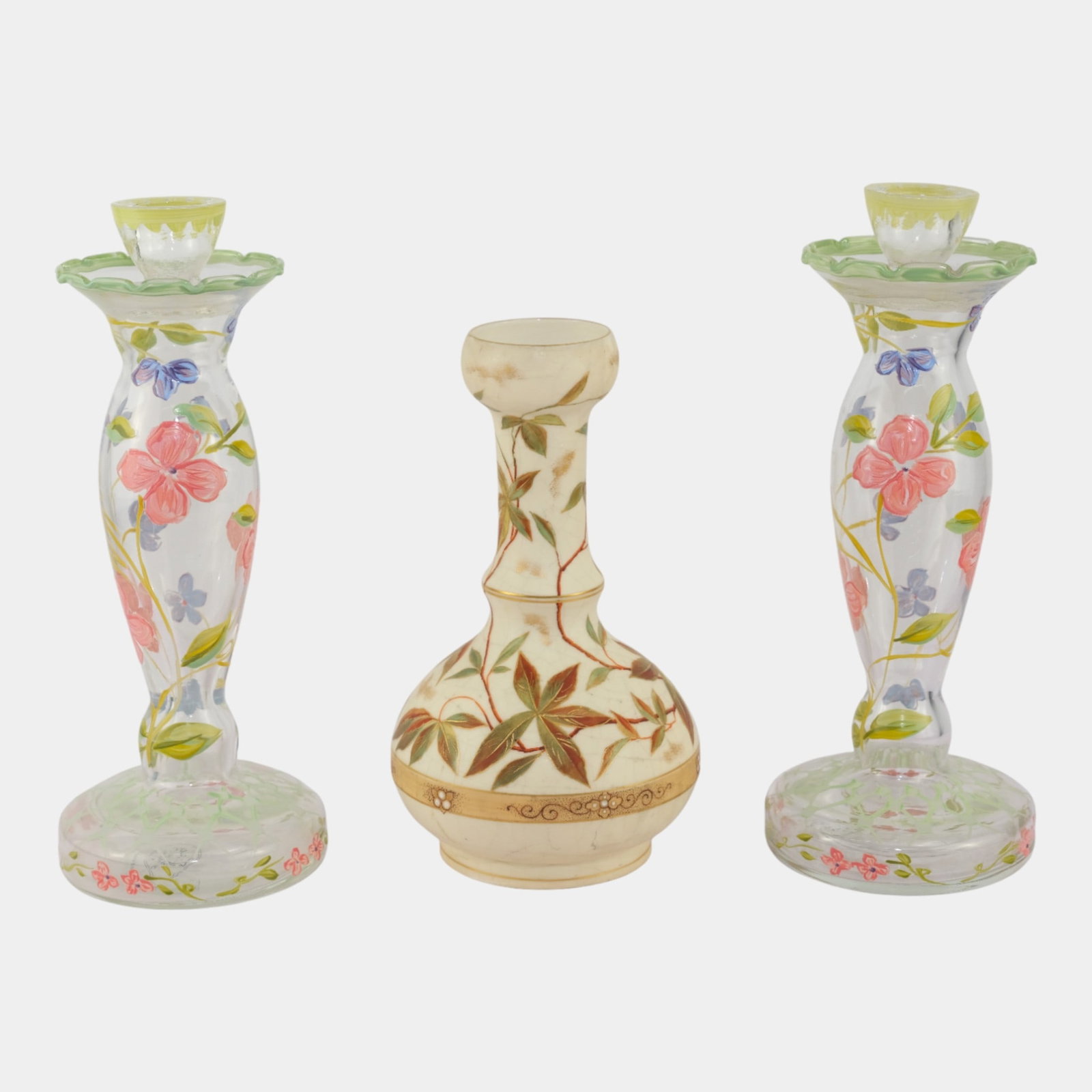 Tracy Porter Hand Painted Glass Candlesticks And European Floral Pottery Vase (1 of 8)