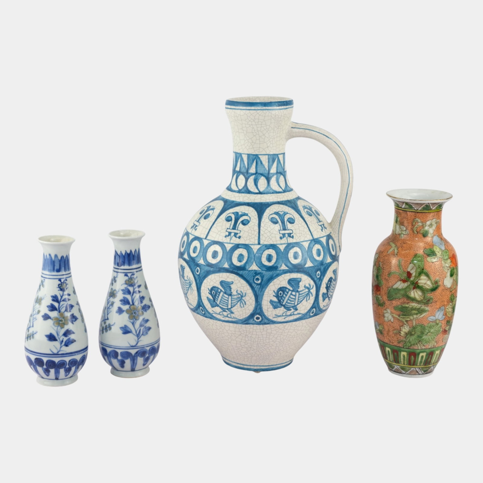 20th Century Chinese Art Pottery Vases With Mid Century Benlloch Spanish Pitcher (1 of 7)