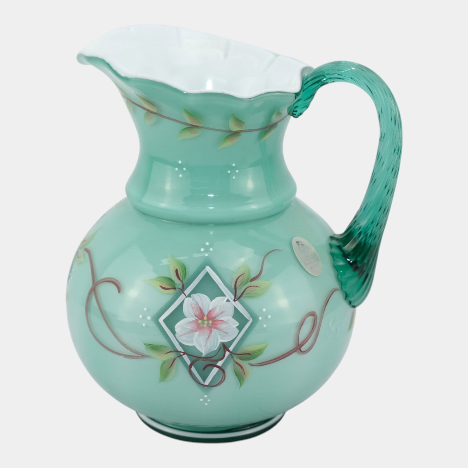 Fenton Bill Fenton's 75th Diamond Jubilee Aqua Cased Hand Painted Glass Pitcher (1 of 7)
