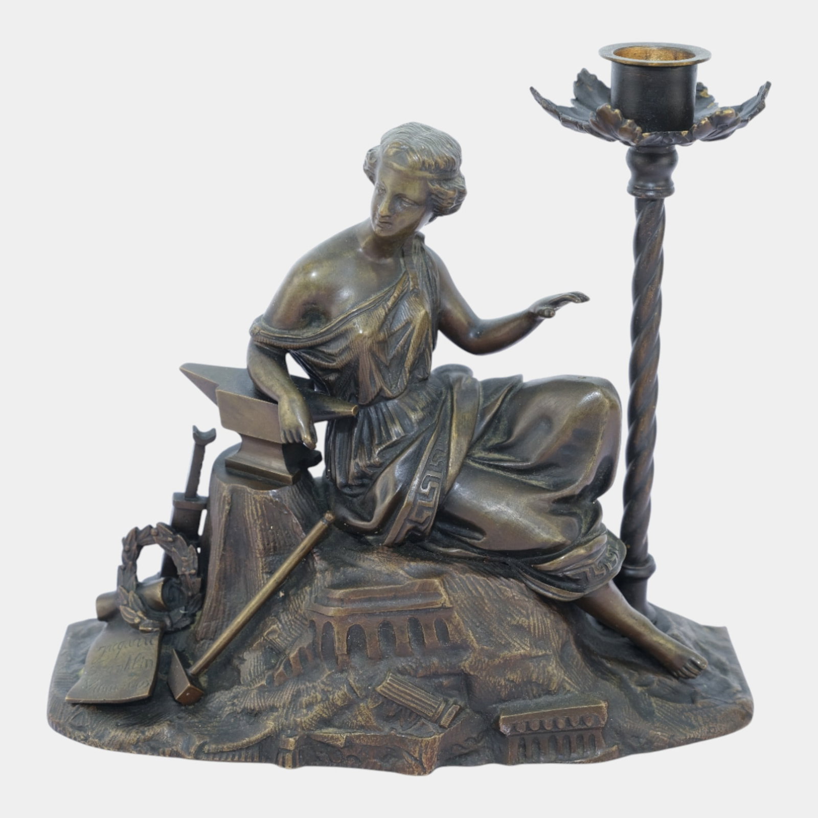 Early 20th Century French Bronze Woman Figural Mantle Clock Topper Lamp (1 of 8)