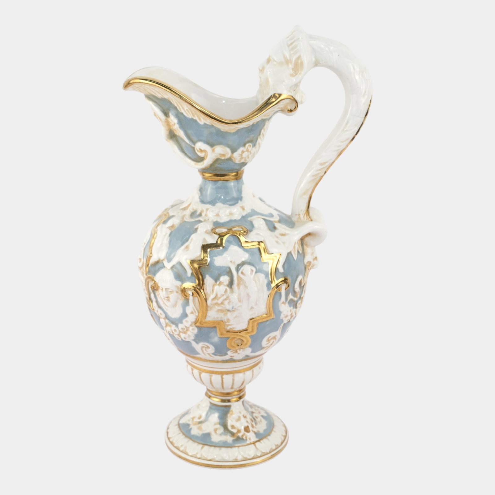 Capodimonte Italian Art Pottery White Blue Ewer With Gold Gilding Accents (1 of 6)