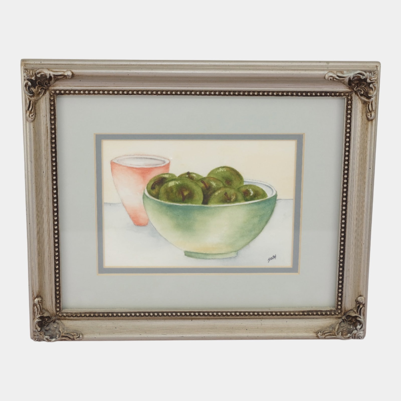 Still Life Study Apples In Bowl Watercolor Framed Painting Artist Signed: We offer affordable in-house shipping on all items.For higher resolution images please visit bid.craftedauctions.com Still Life Study Apples In Bowl Watercolor Framed Painting Artist Signed Excellent 