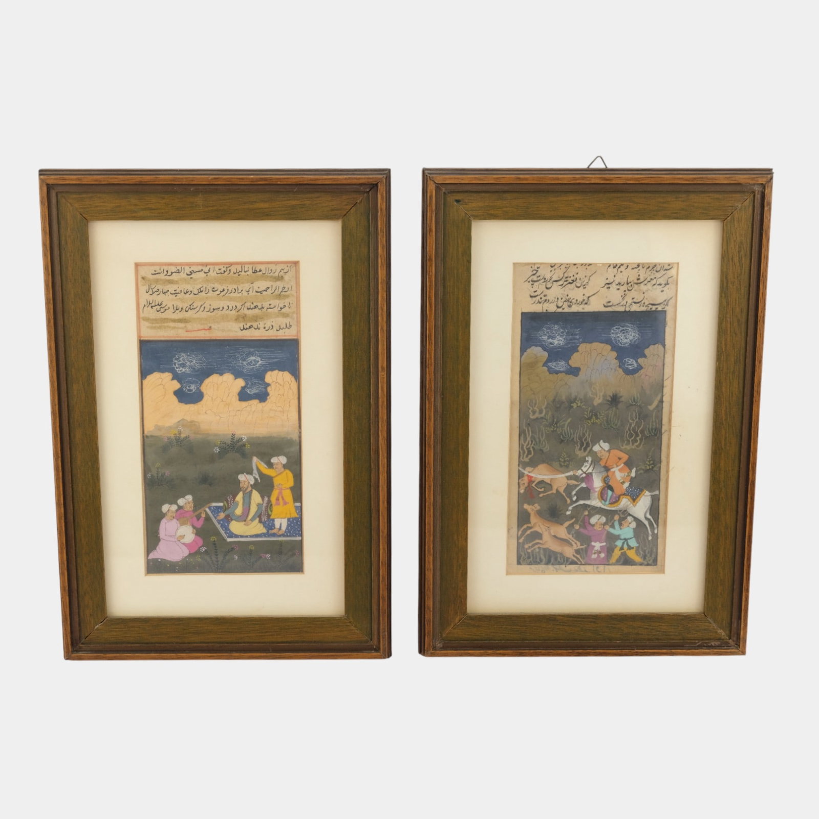 Two Framed Persian Miniature Scenic Artwork Manuscript Pages (1 of 3)