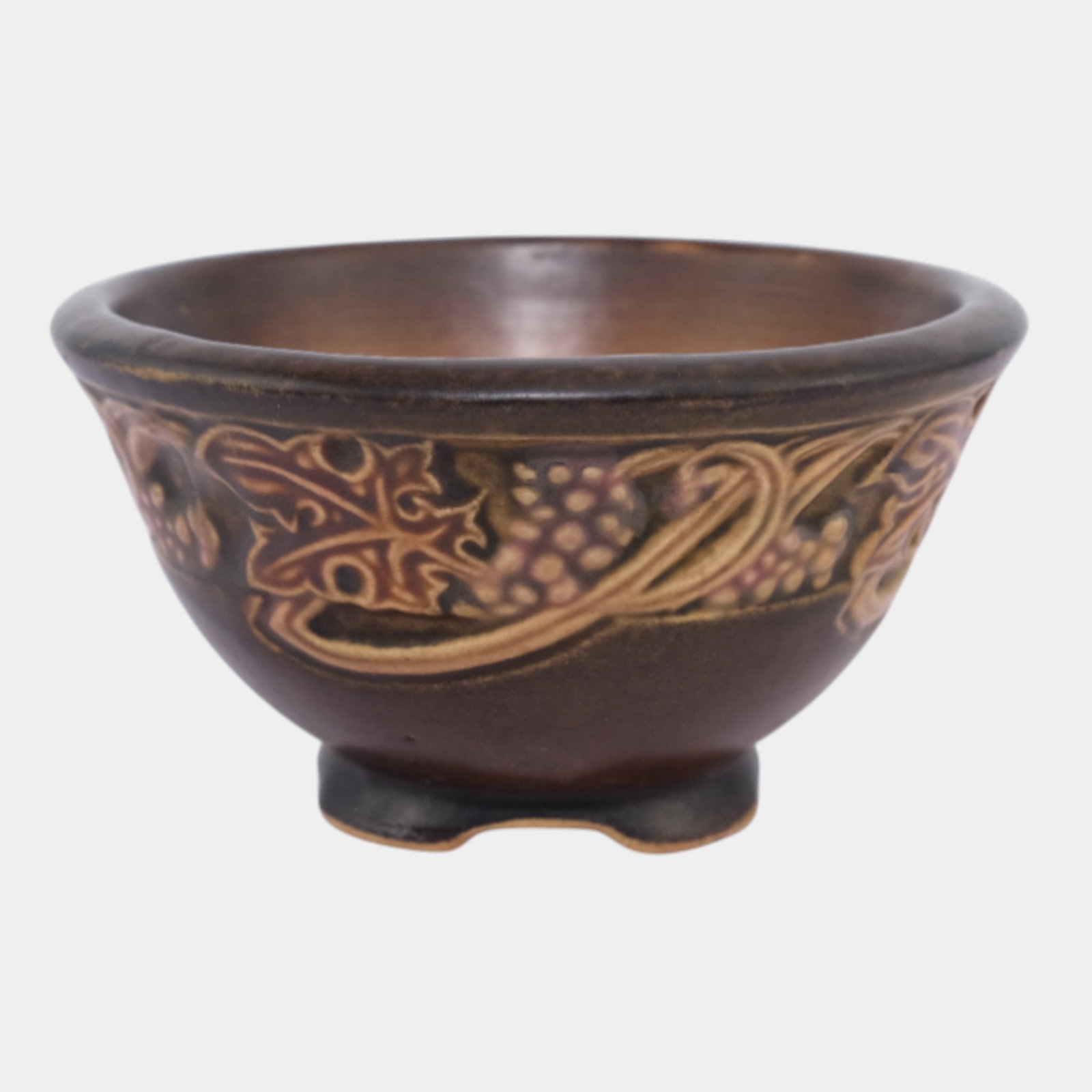 Roseville Rosecraft Vintage Art Pottery Brown Ceramic Footed Bowl 140-4 (1 of 7)