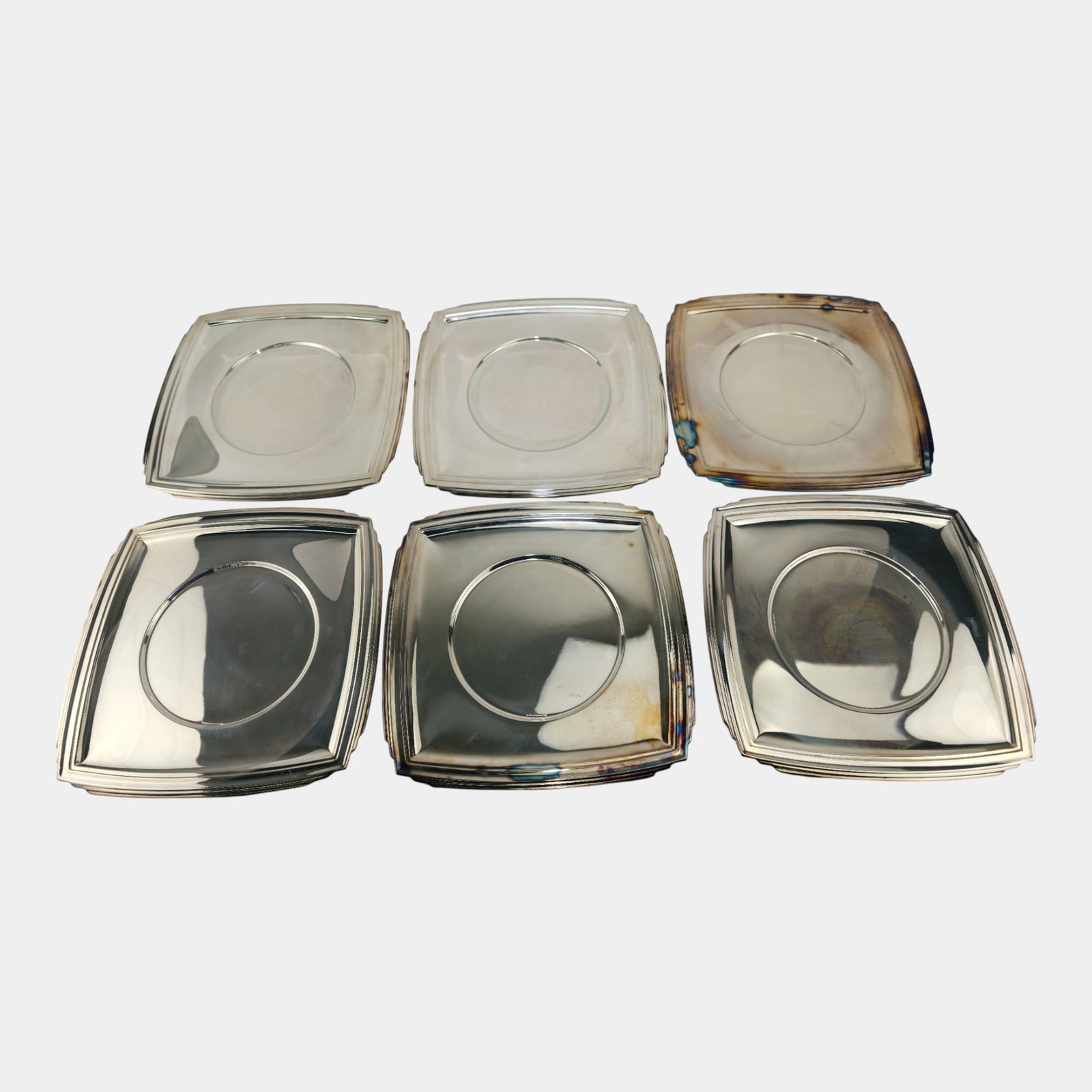 Ricci Argentieri Silver Plate Marengo Pattern Group Of 6 Plates Serving Trays (1 of 5)