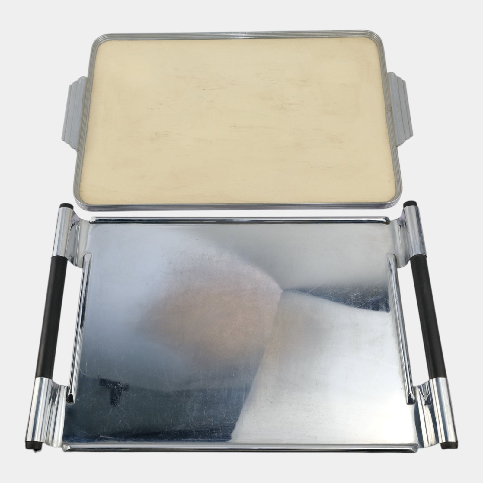 Art Deco 1930s Streamlined Chrome And Mahogany Handled Serving Trays (1 of 6)