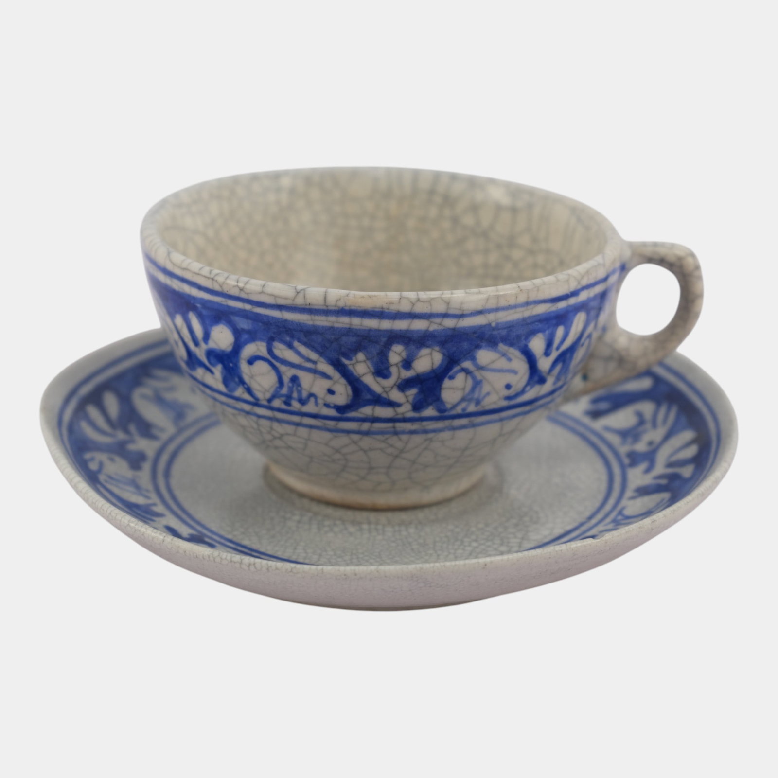 Dedham Pottery 1896-1928 Arts And Crafts Blue Rabbit Ceramic Cup and Saucer (1 of 9)