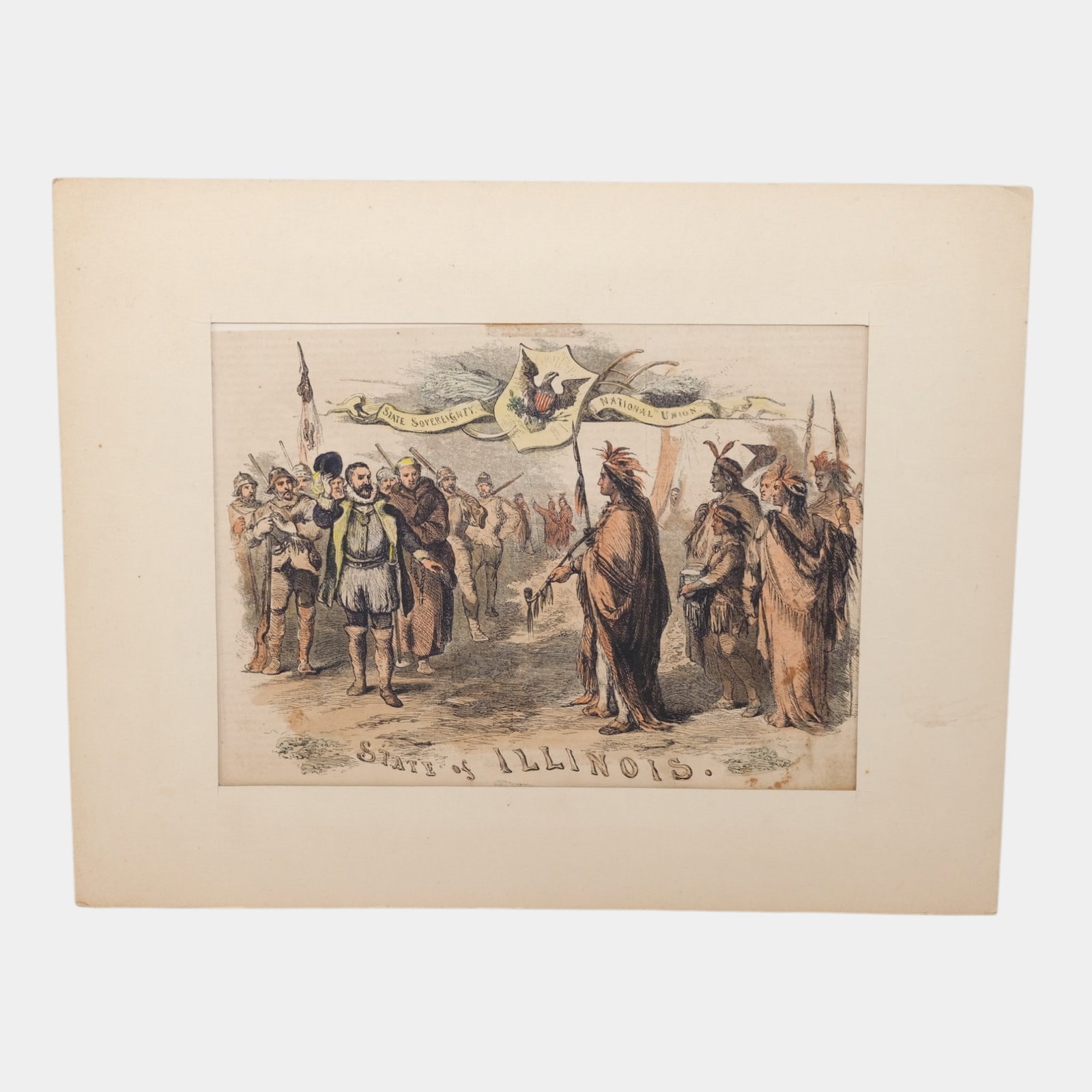 "State of Illinois" National Union 1856 Hand Colored Woodcut Engraving Print (1 of 3)