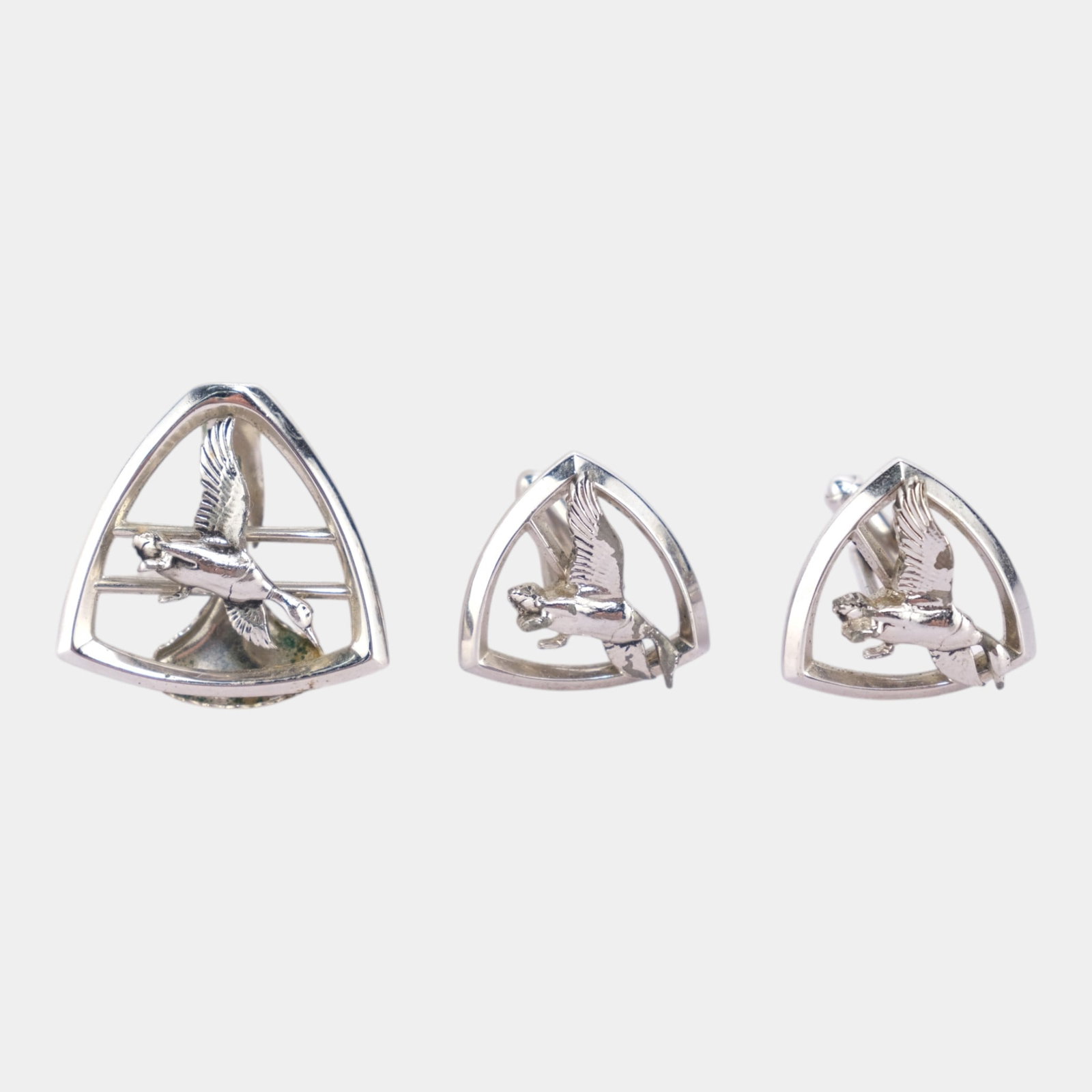 Hickok Silver-Tone Mid Century Modern Flying Duck Cufflinks And Tie Clip (1 of 5)